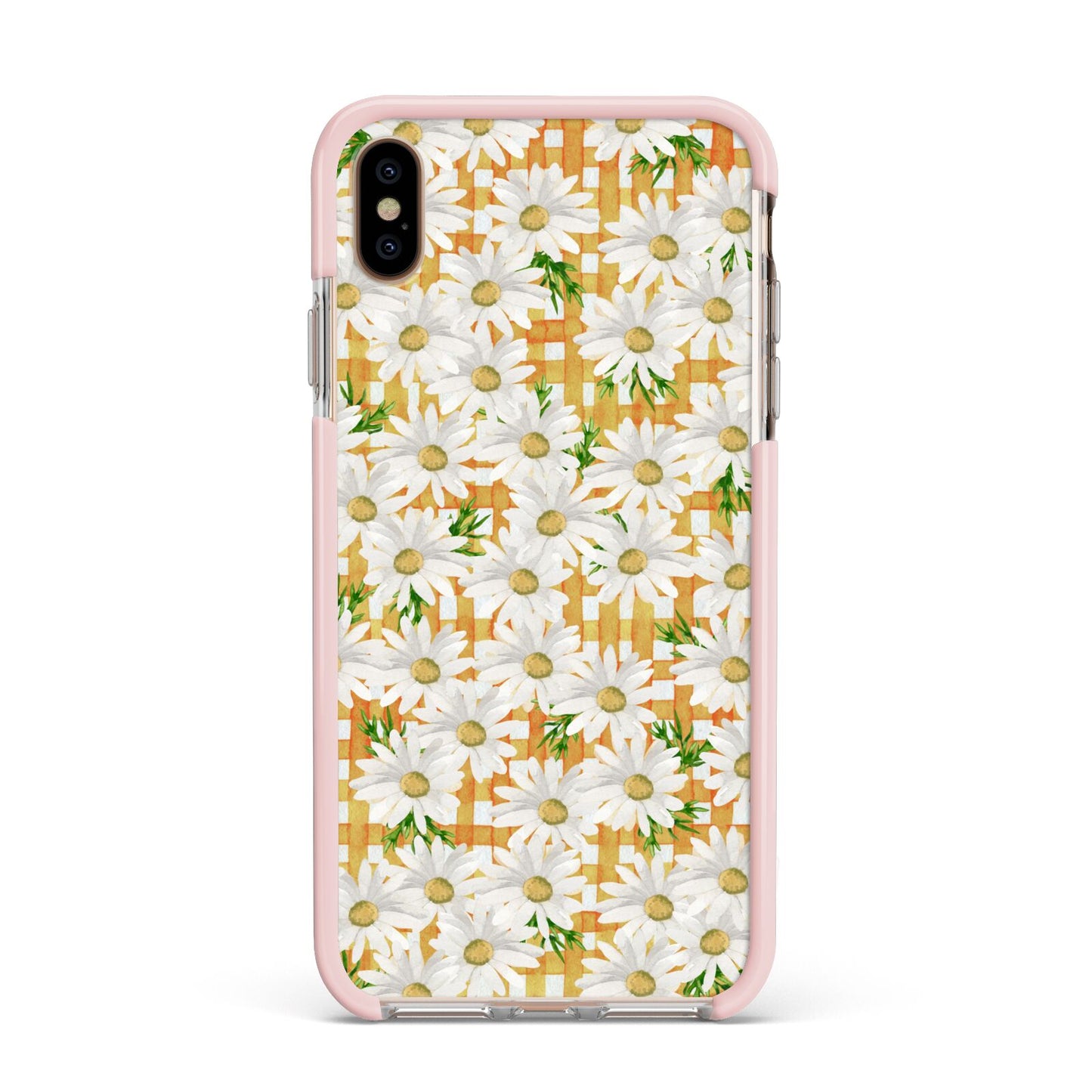 Checkered Daisy Apple iPhone Xs Max Impact Case Pink Edge on Gold Phone