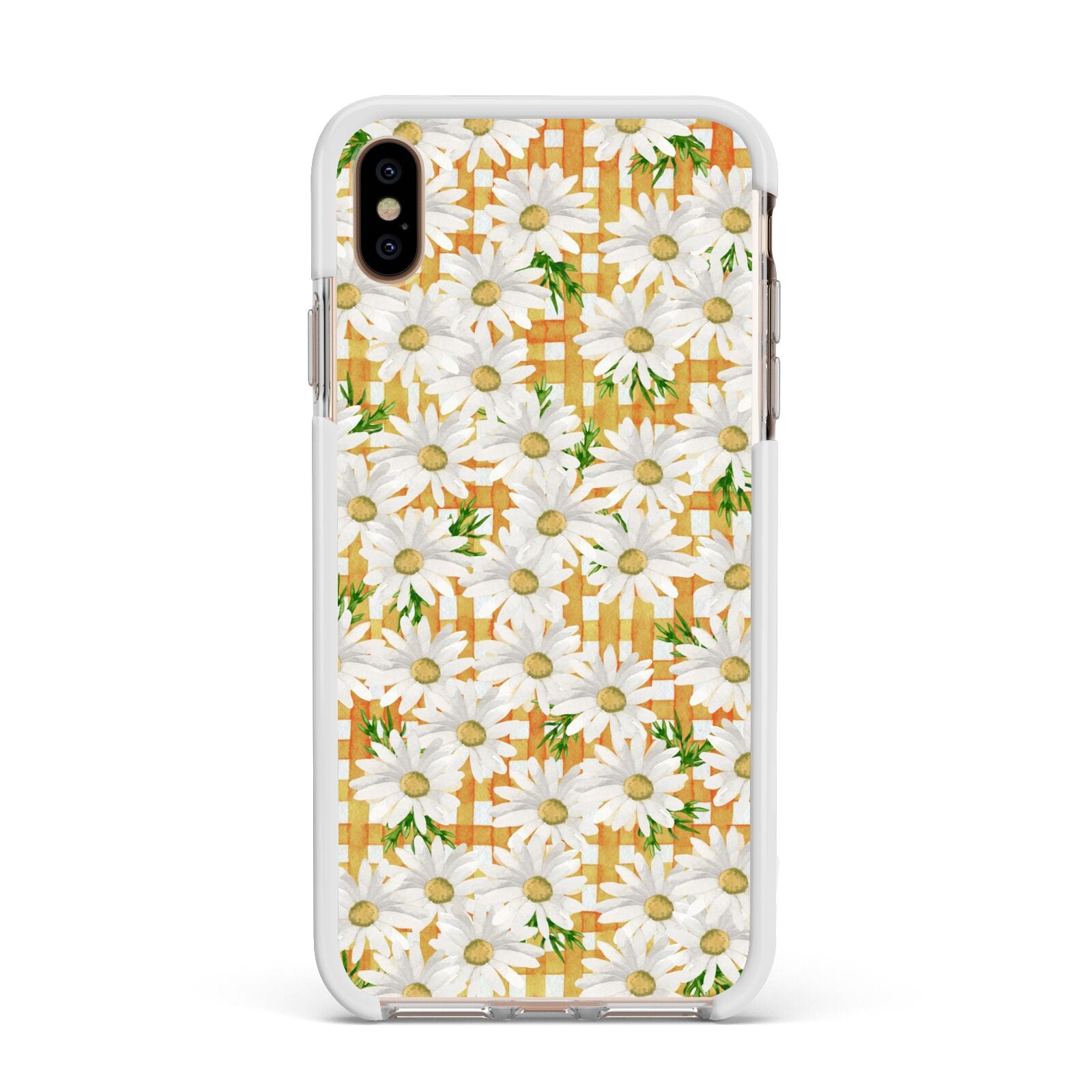 Checkered Daisy Apple iPhone Xs Max Impact Case White Edge on Gold Phone