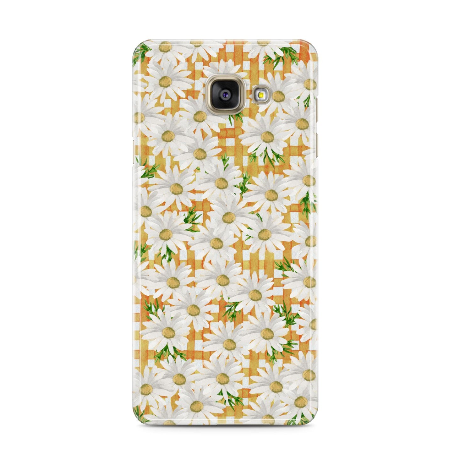 Checkered Daisy Samsung Galaxy A3 2016 Case on gold phone