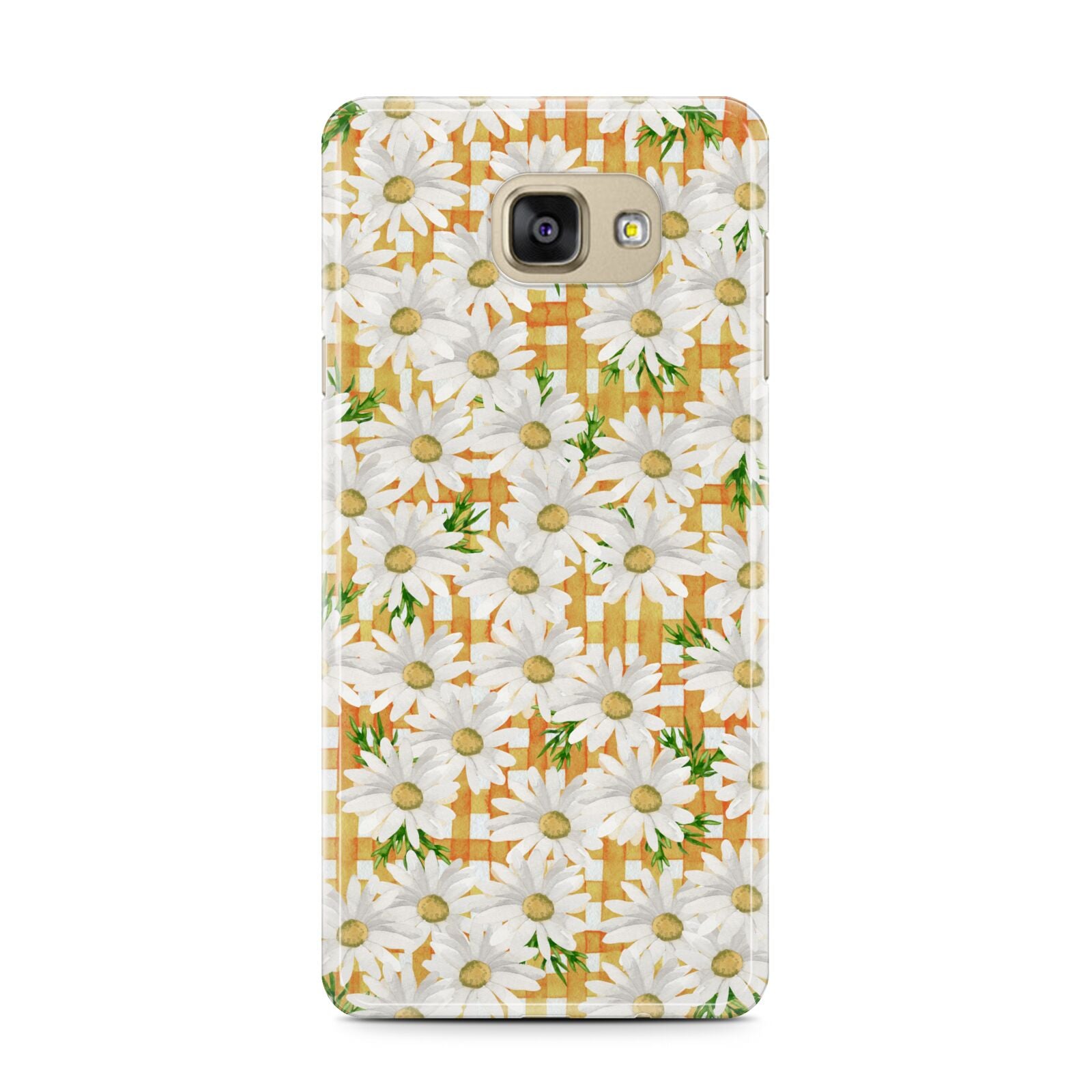 Checkered Daisy Samsung Galaxy A7 2016 Case on gold phone