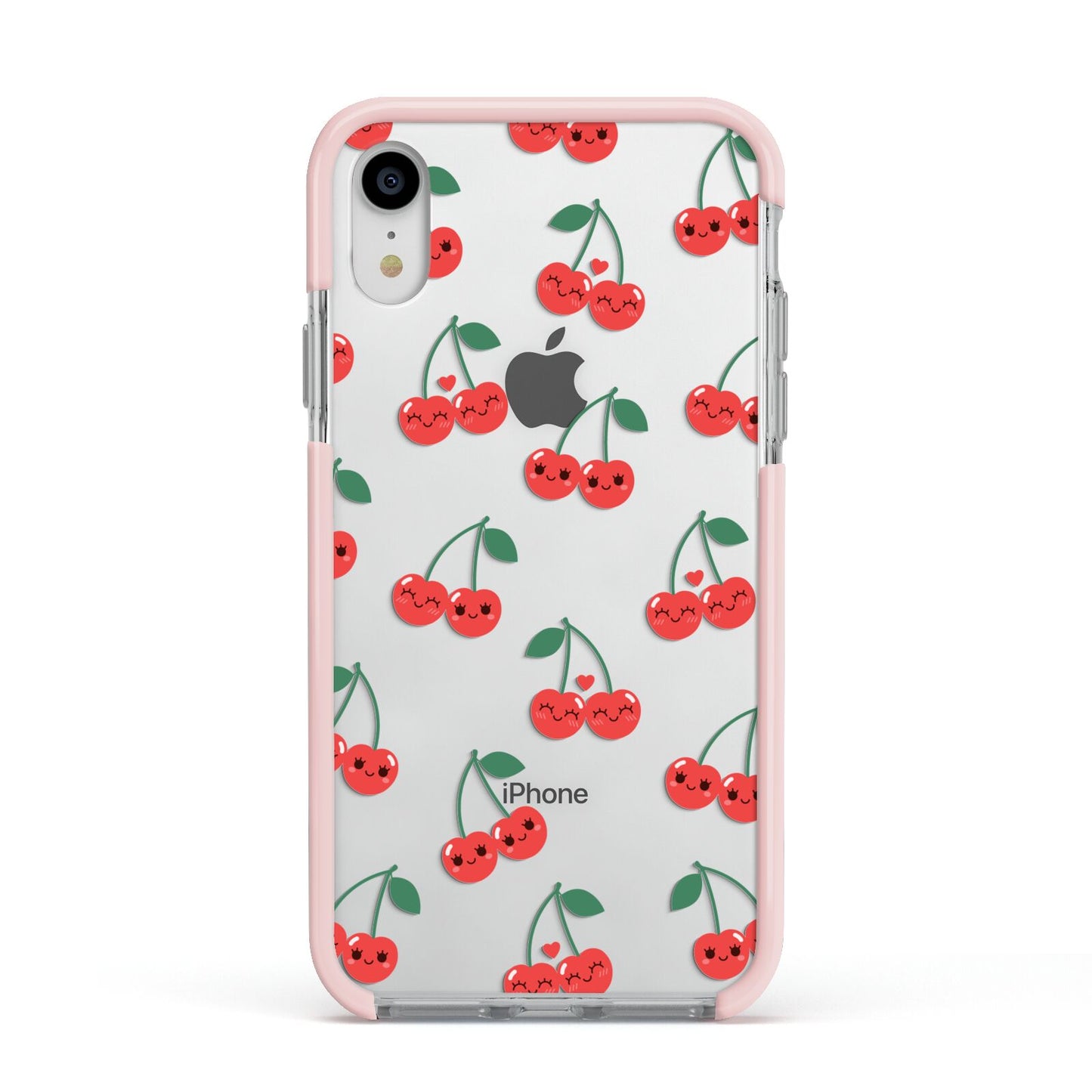Cherry Apple iPhone XR Impact Case Pink Edge on Silver Phone