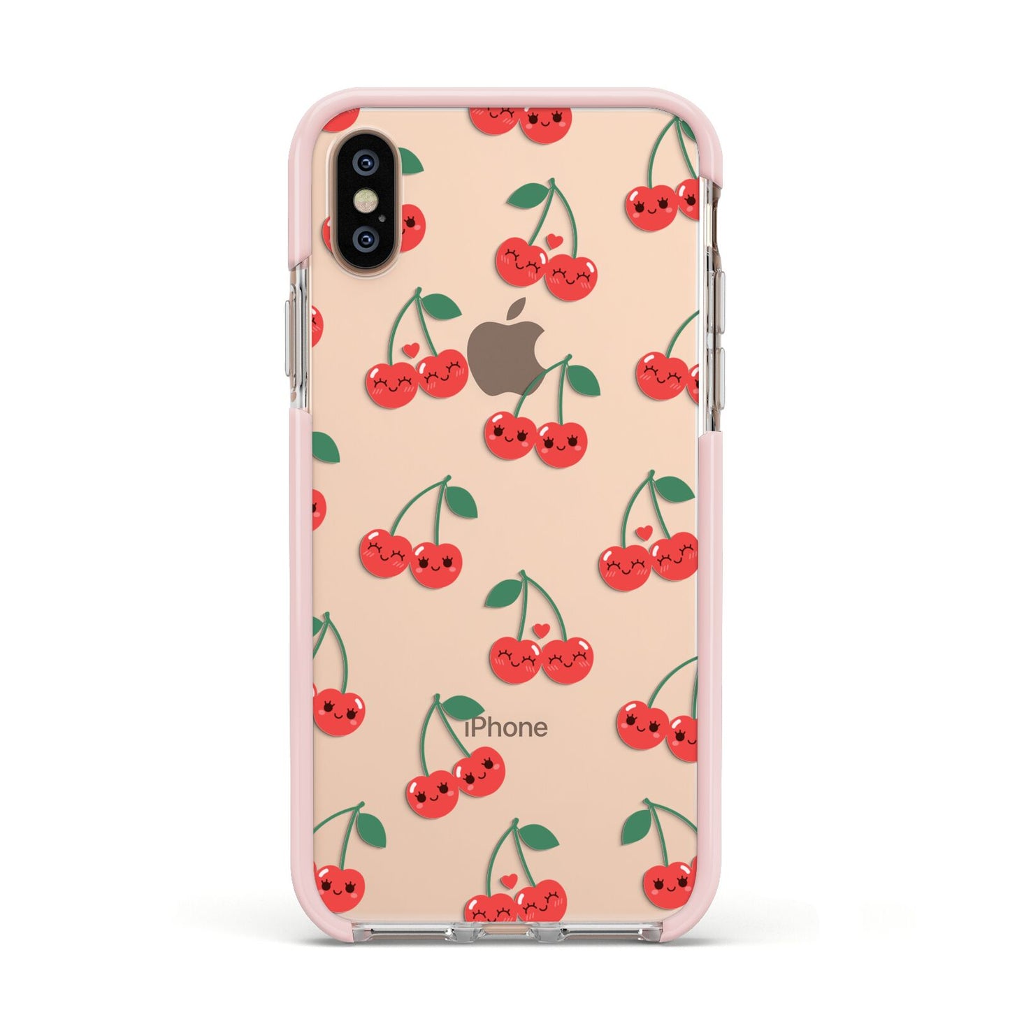 Cherry Apple iPhone Xs Impact Case Pink Edge on Gold Phone