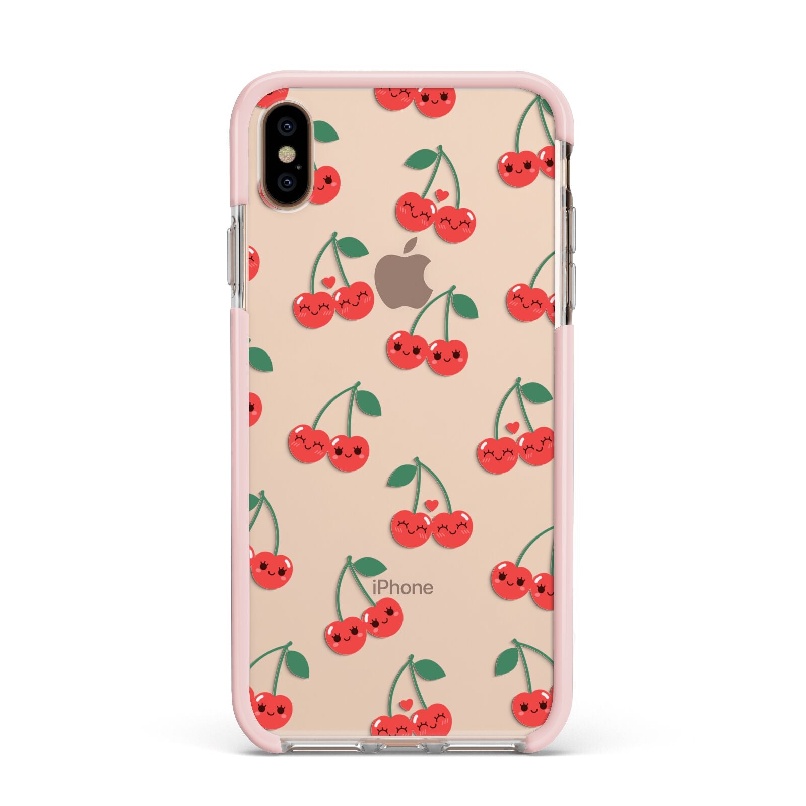 Cherry Apple iPhone Xs Max Impact Case Pink Edge on Gold Phone