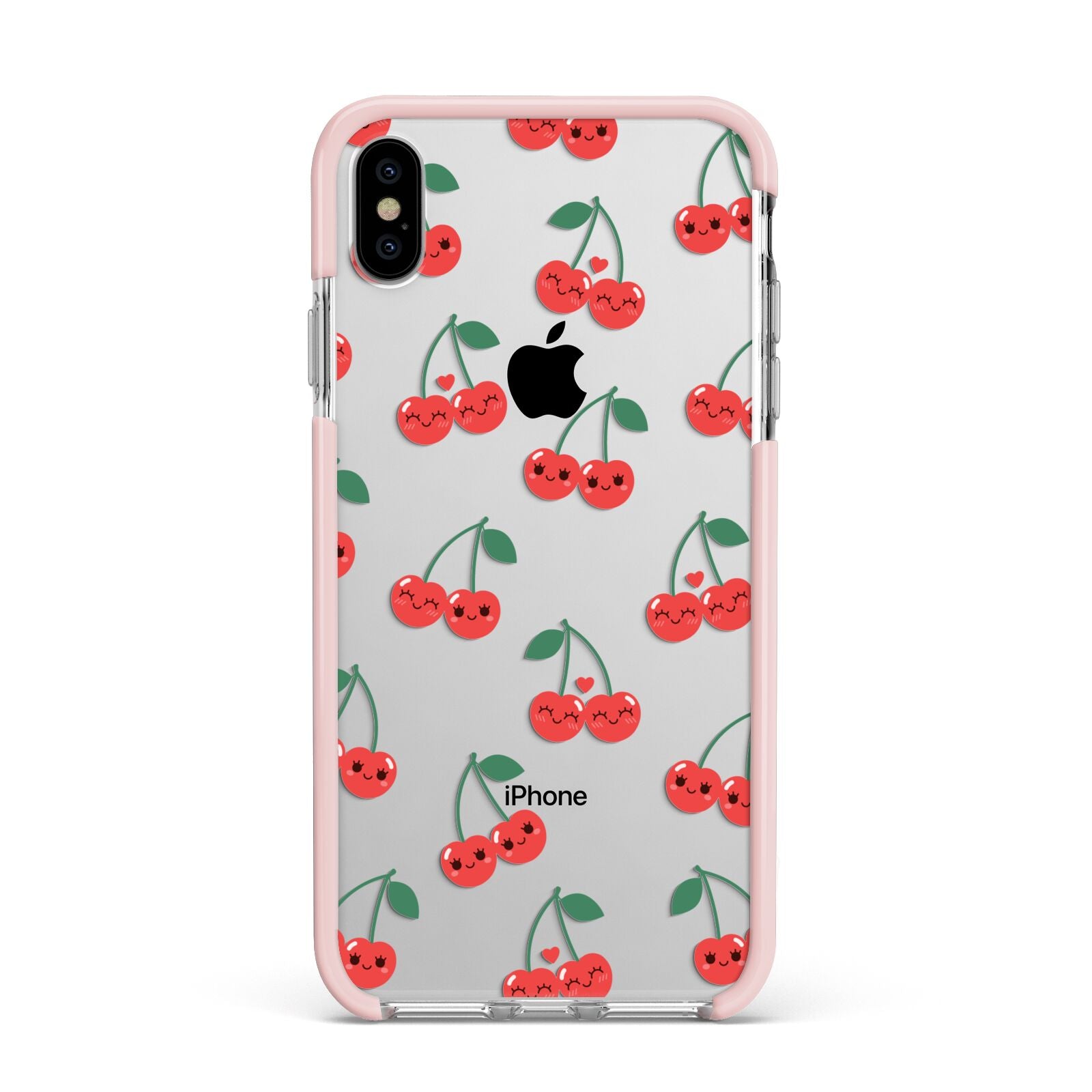 Cherry Apple iPhone Xs Max Impact Case Pink Edge on Silver Phone