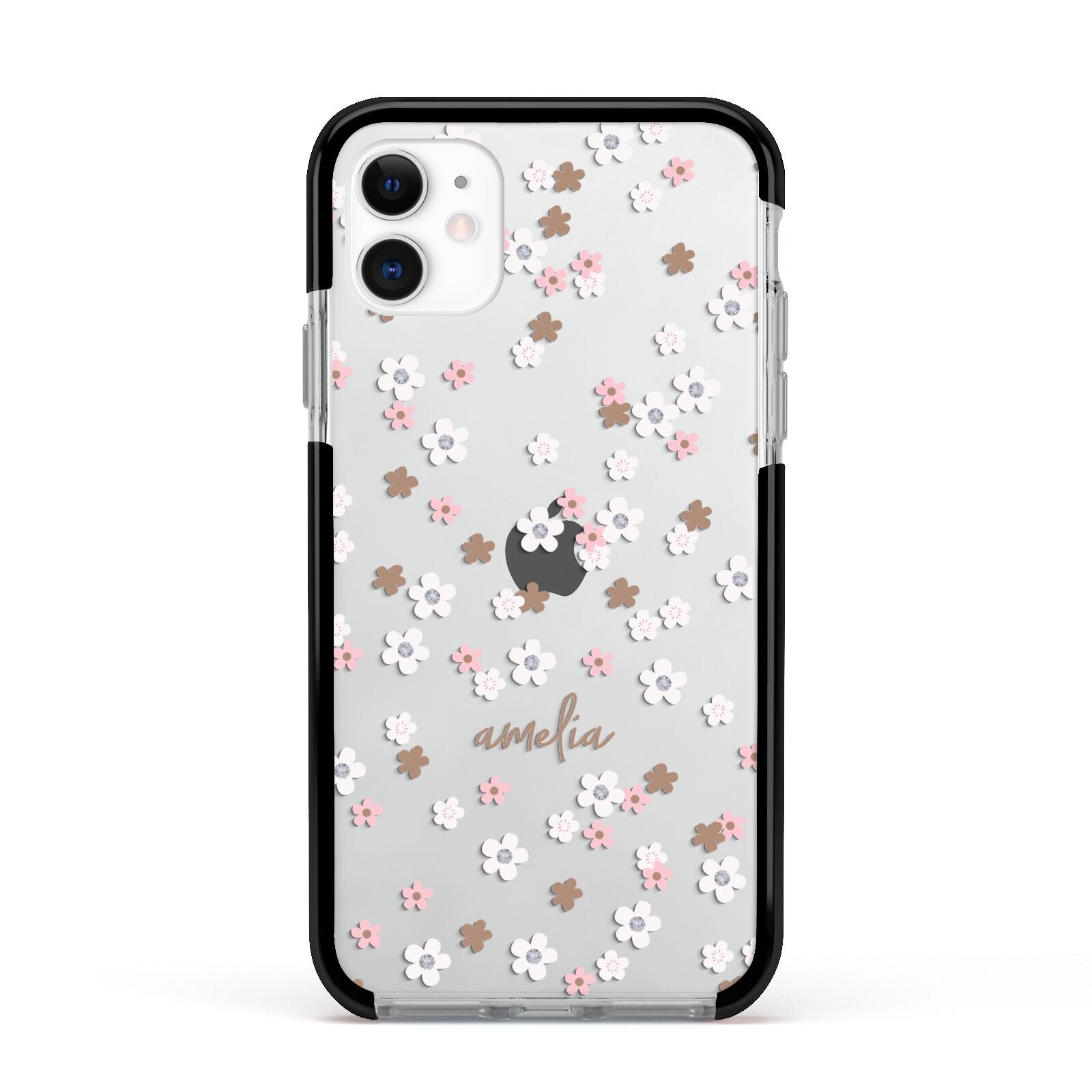Cherry Blossom with Name Apple iPhone 11 in White with Black Impact Case