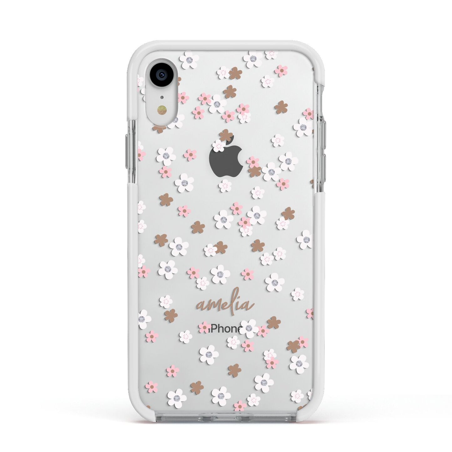 Cherry Blossom with Name Apple iPhone XR Impact Case White Edge on Silver Phone