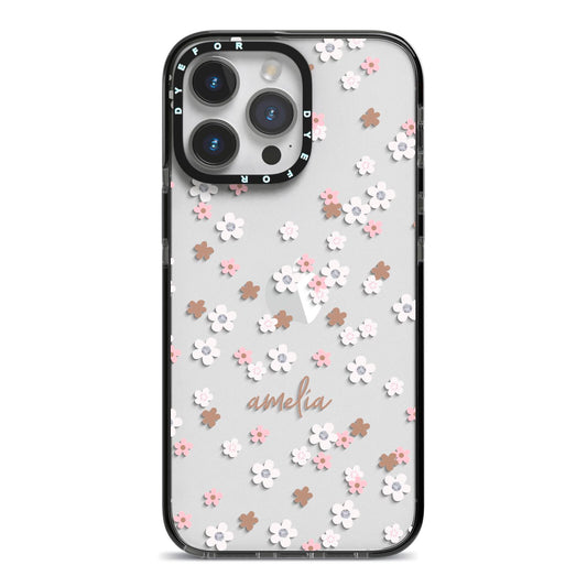 Cherry Blossom with Name iPhone 14 Pro Max Black Impact Case on Silver phone