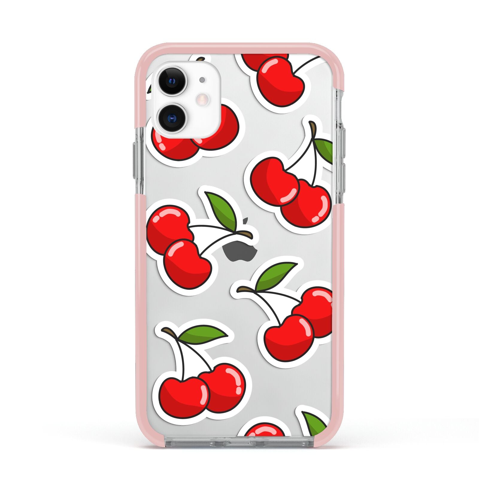 Cherry Pattern Apple iPhone 11 in White with Pink Impact Case