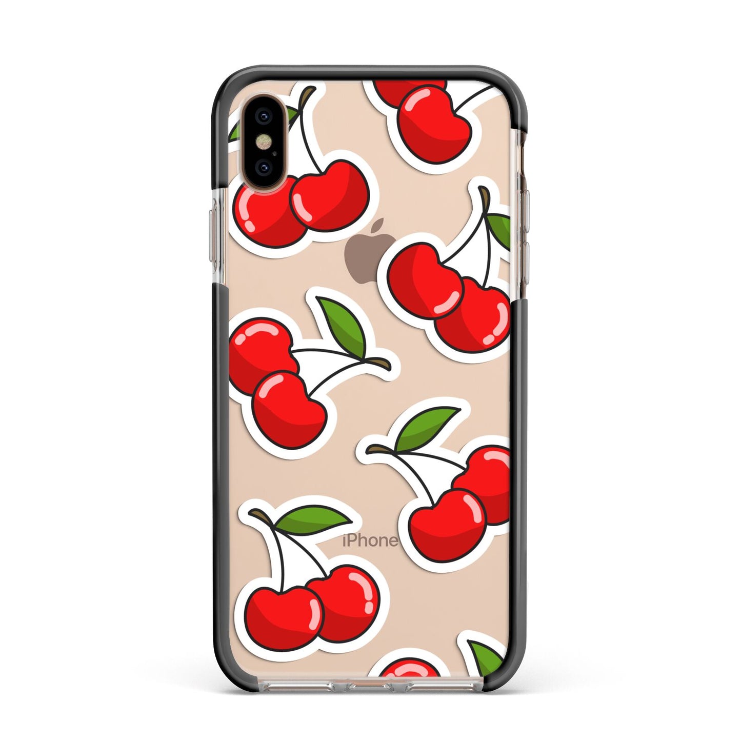Cherry Pattern Apple iPhone Xs Max Impact Case Black Edge on Gold Phone