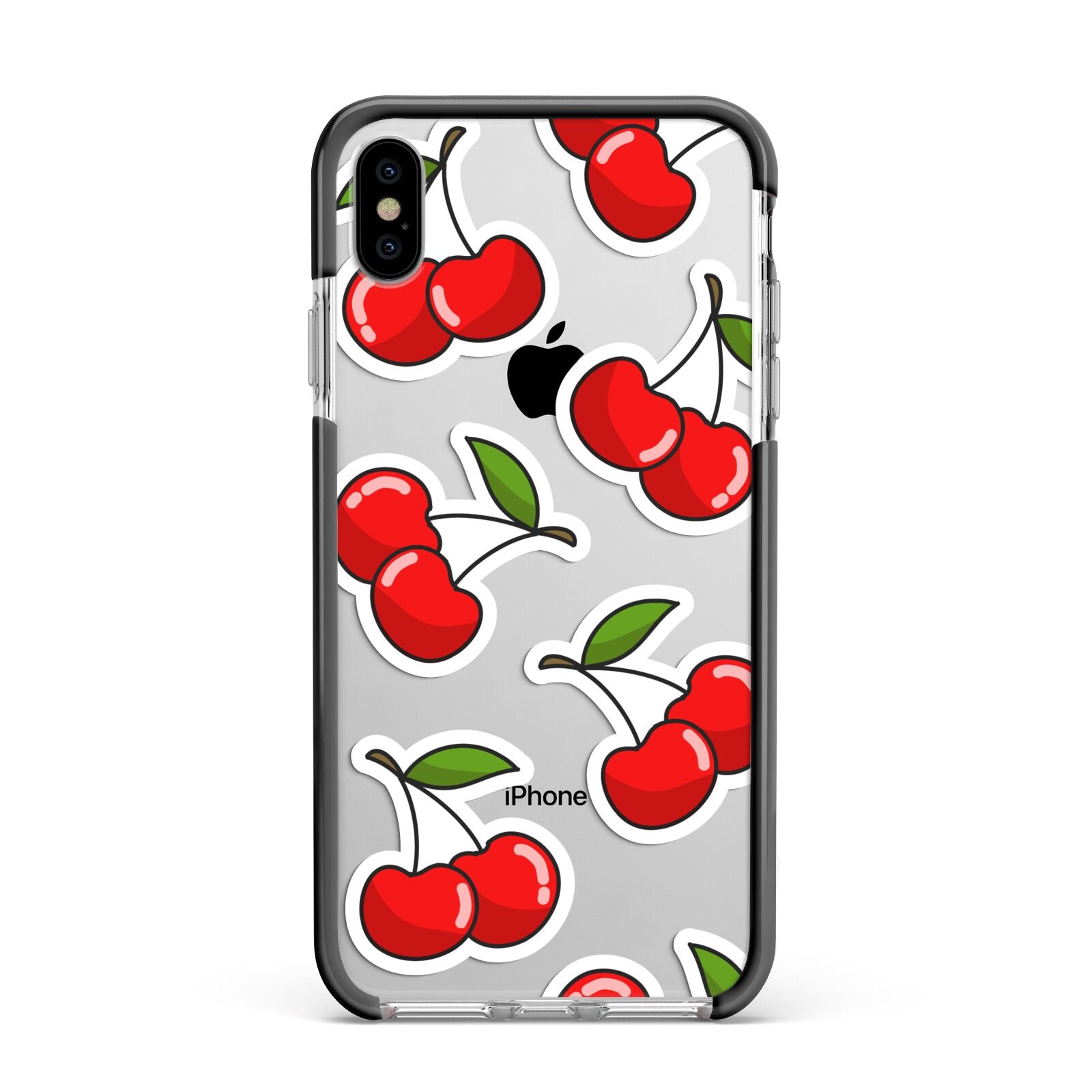 Cherry Pattern Apple iPhone Xs Max Impact Case Black Edge on Silver Phone