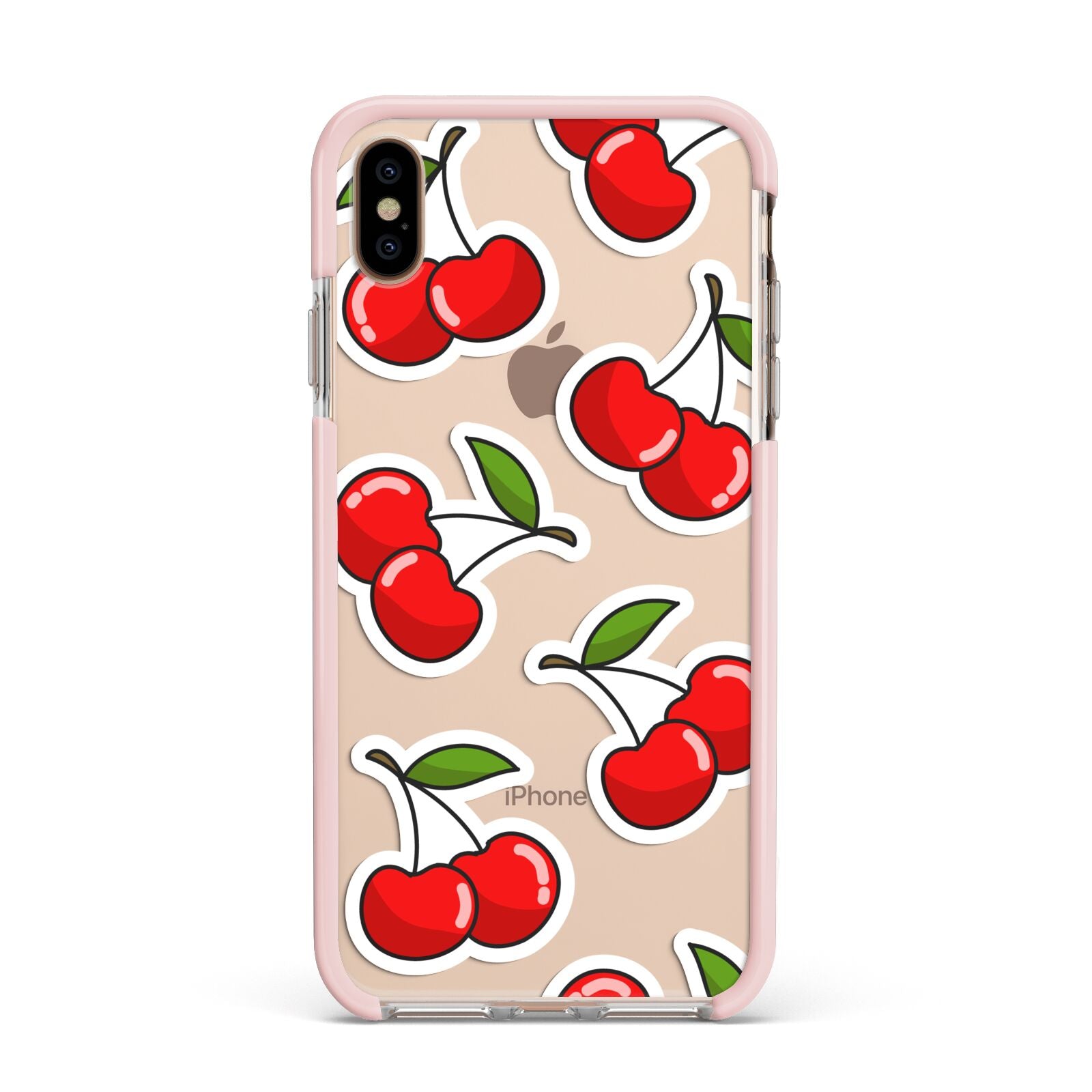 Cherry Pattern Apple iPhone Xs Max Impact Case Pink Edge on Gold Phone