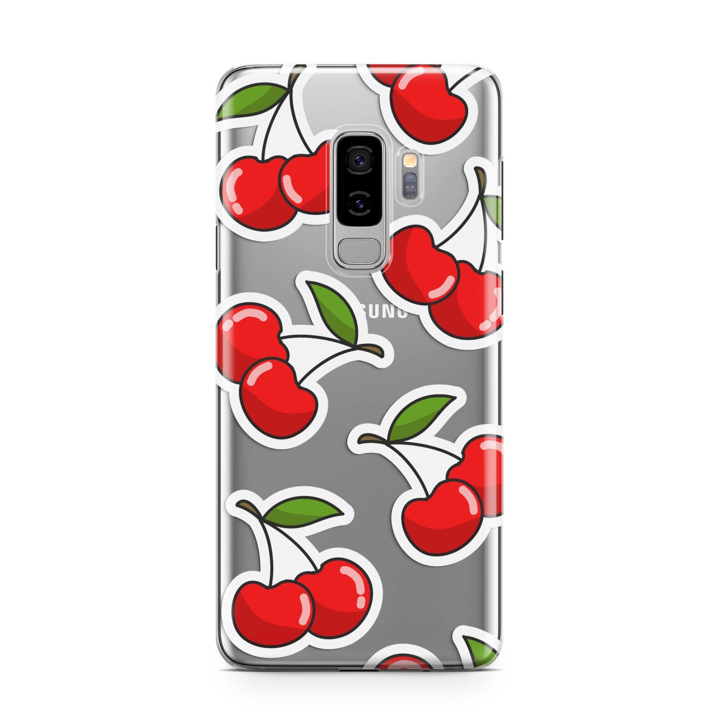 Cherry Pattern Samsung Galaxy S9 Plus Case on Silver phone