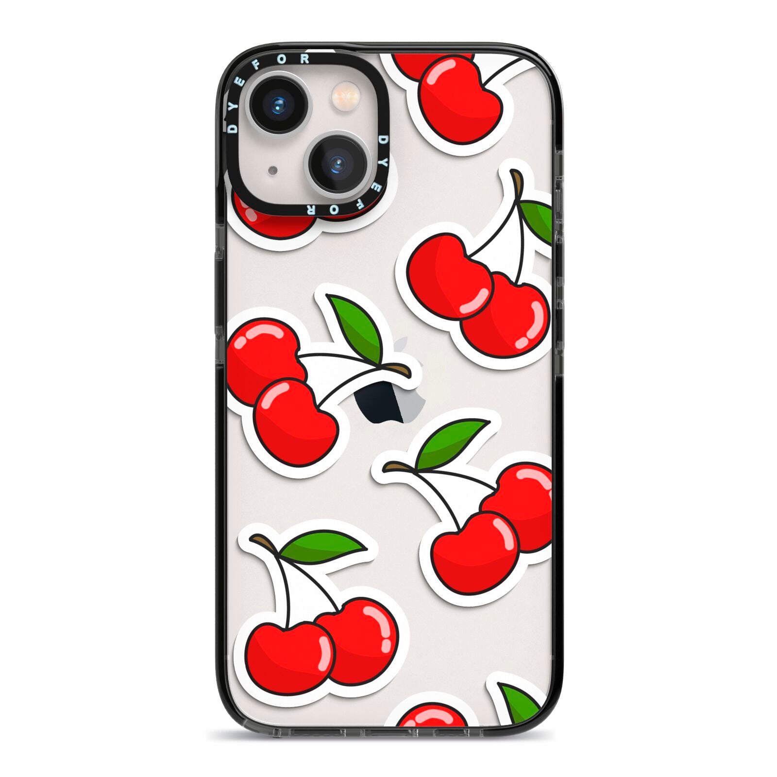 Cherry Pattern iPhone 13 Black Impact Case on Silver phone