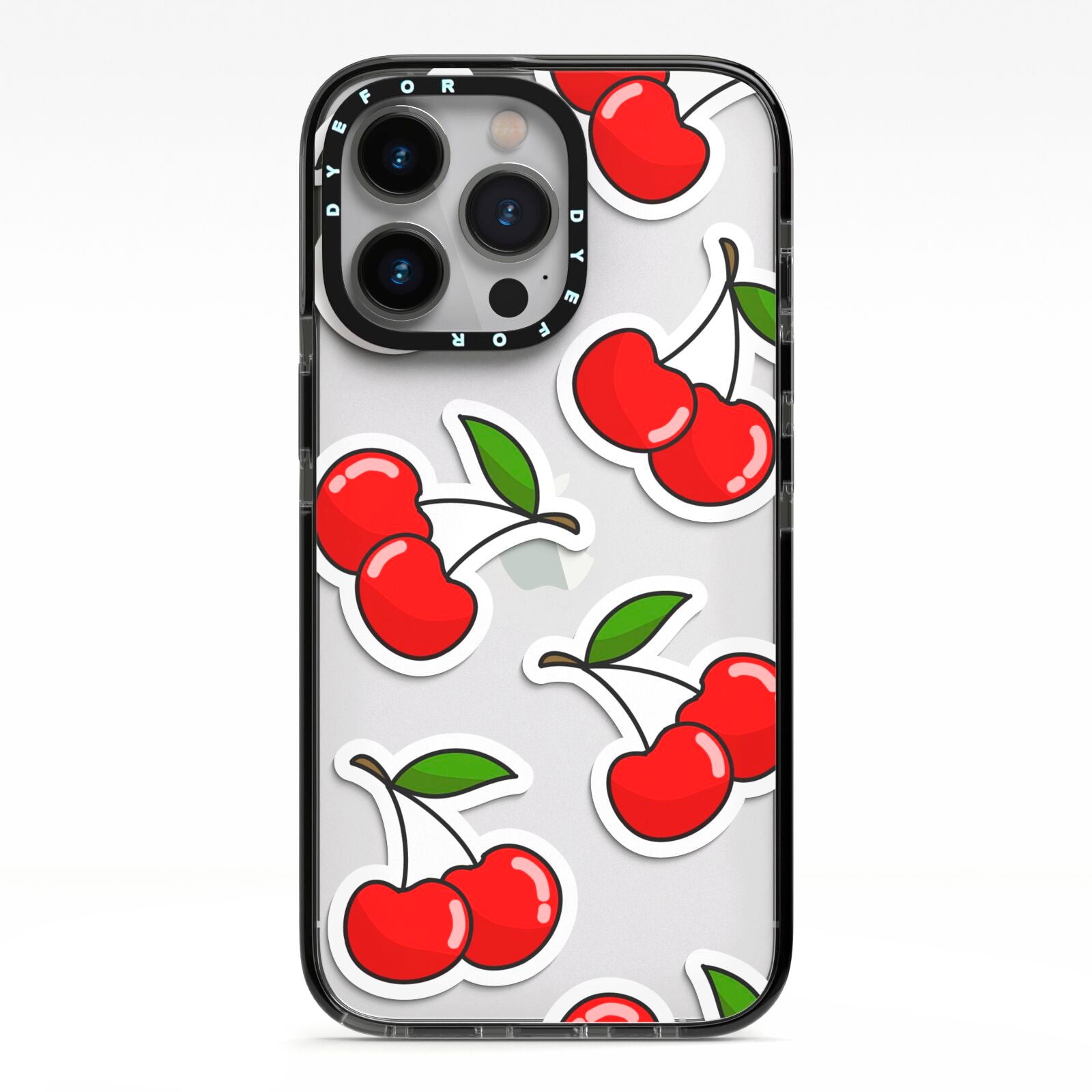 Cherry Pattern iPhone 13 Pro Black Impact Case on Silver phone