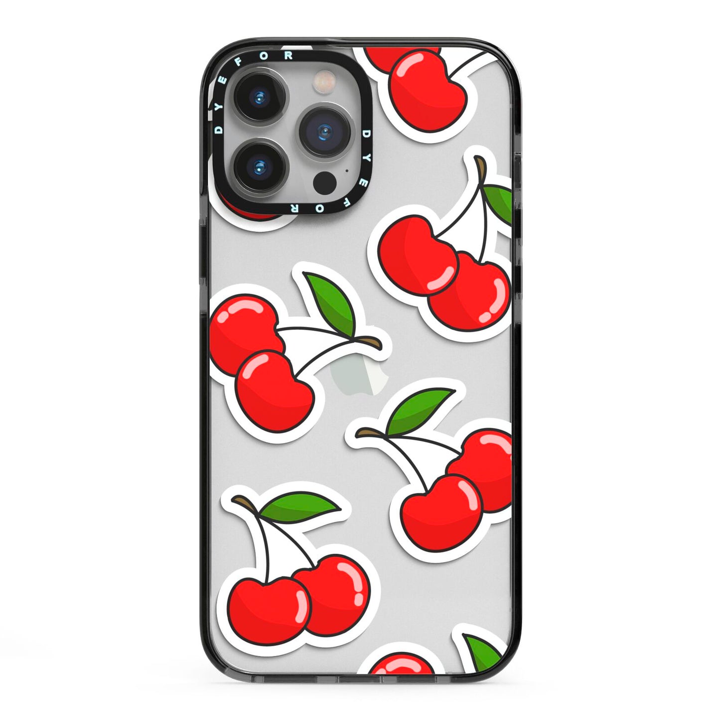 Cherry Pattern iPhone 13 Pro Max Black Impact Case on Silver phone