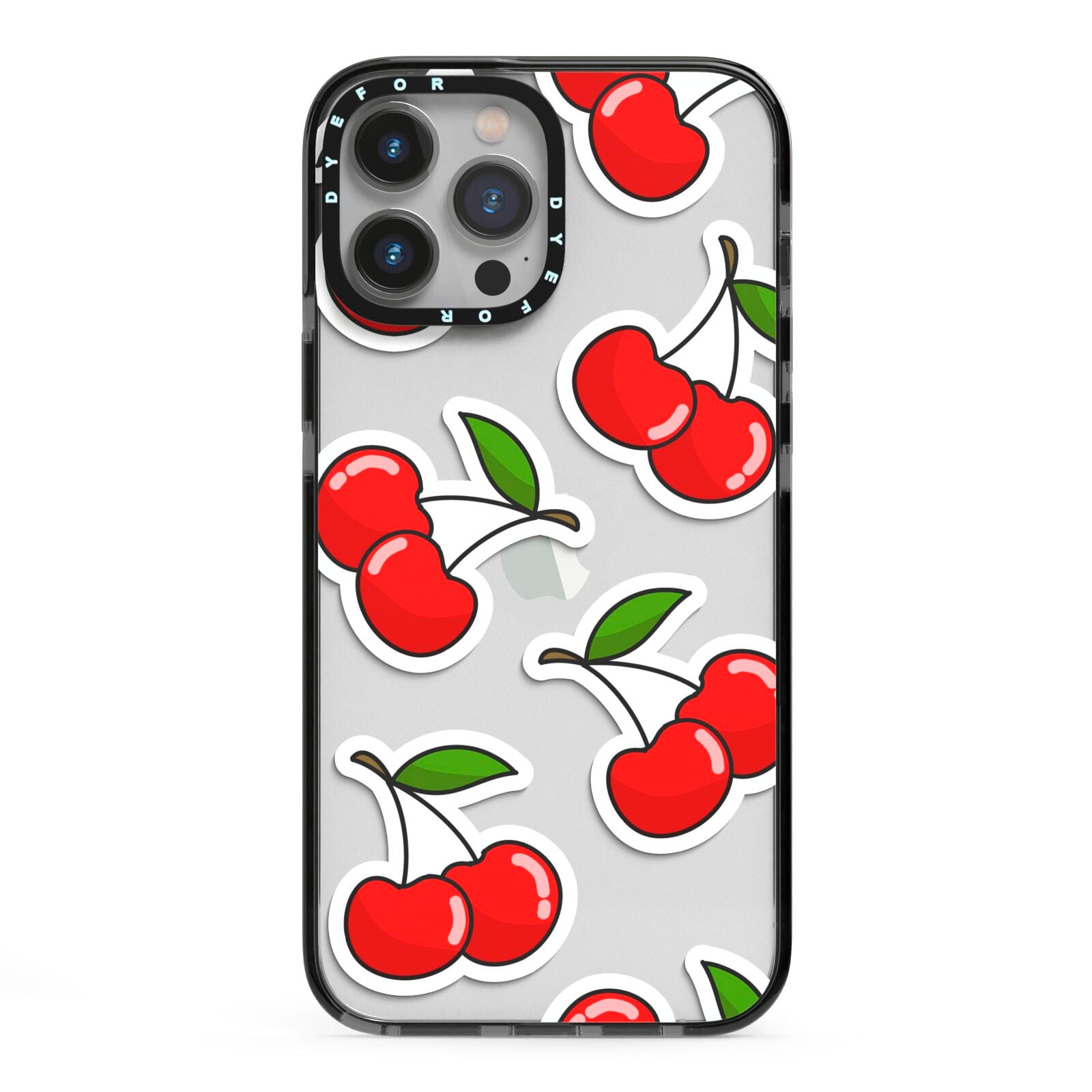 Cherry Pattern iPhone 13 Pro Max Black Impact Case on Silver phone