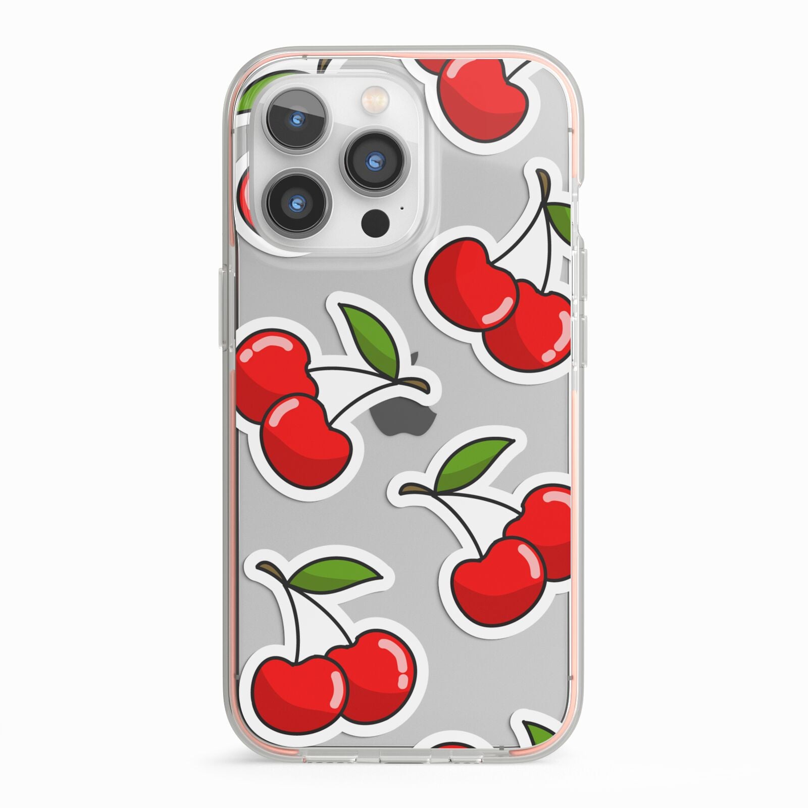 Cherry Pattern iPhone 13 Pro TPU Impact Case with Pink Edges