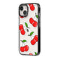 Cherry Pattern iPhone 14 Black Impact Case Side Angle on Silver phone