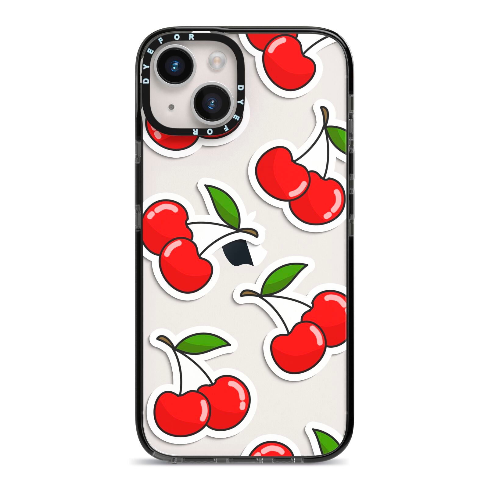Cherry Pattern iPhone 14 Black Impact Case on Silver phone