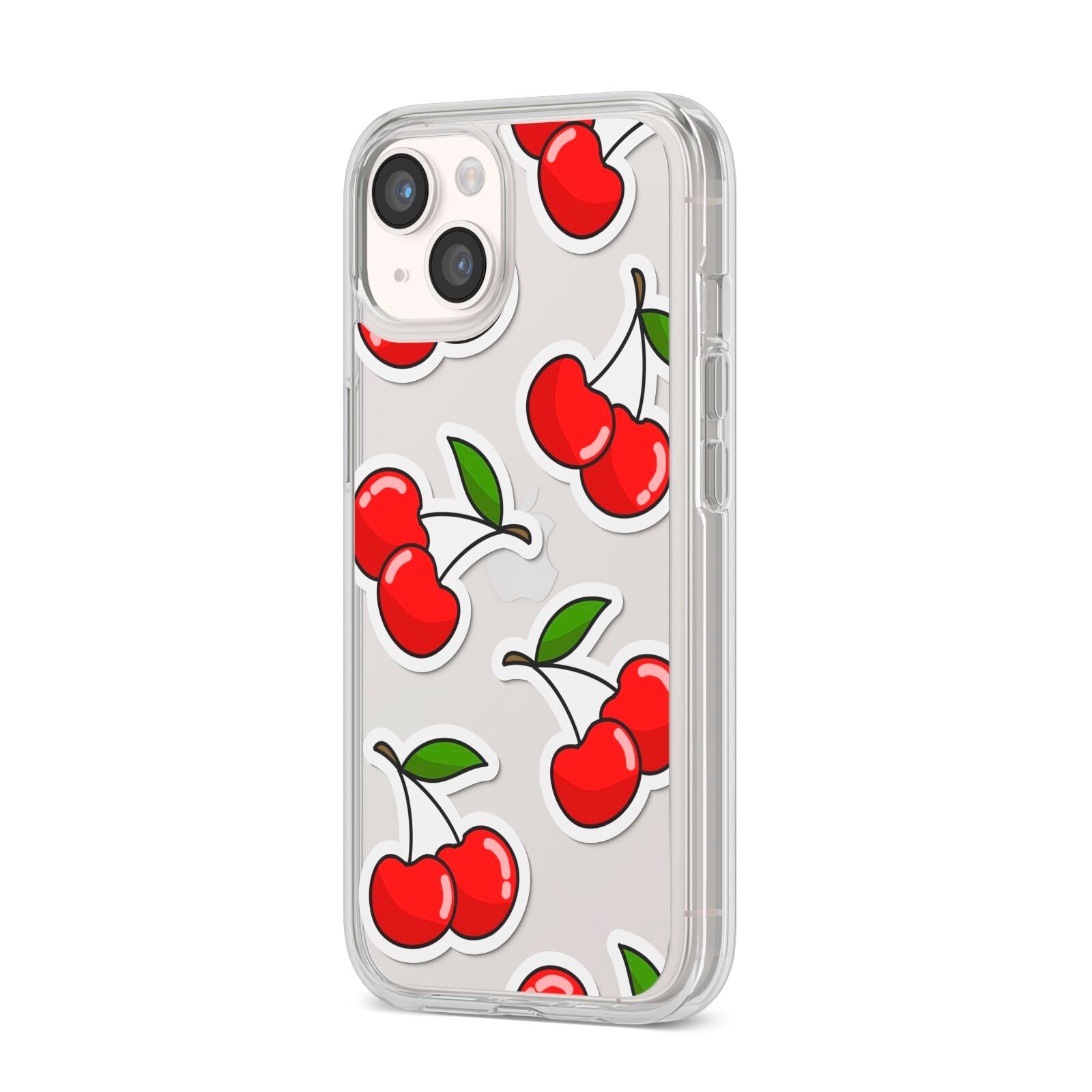 Cherry Pattern iPhone 14 Clear Tough Case Starlight Angled Image