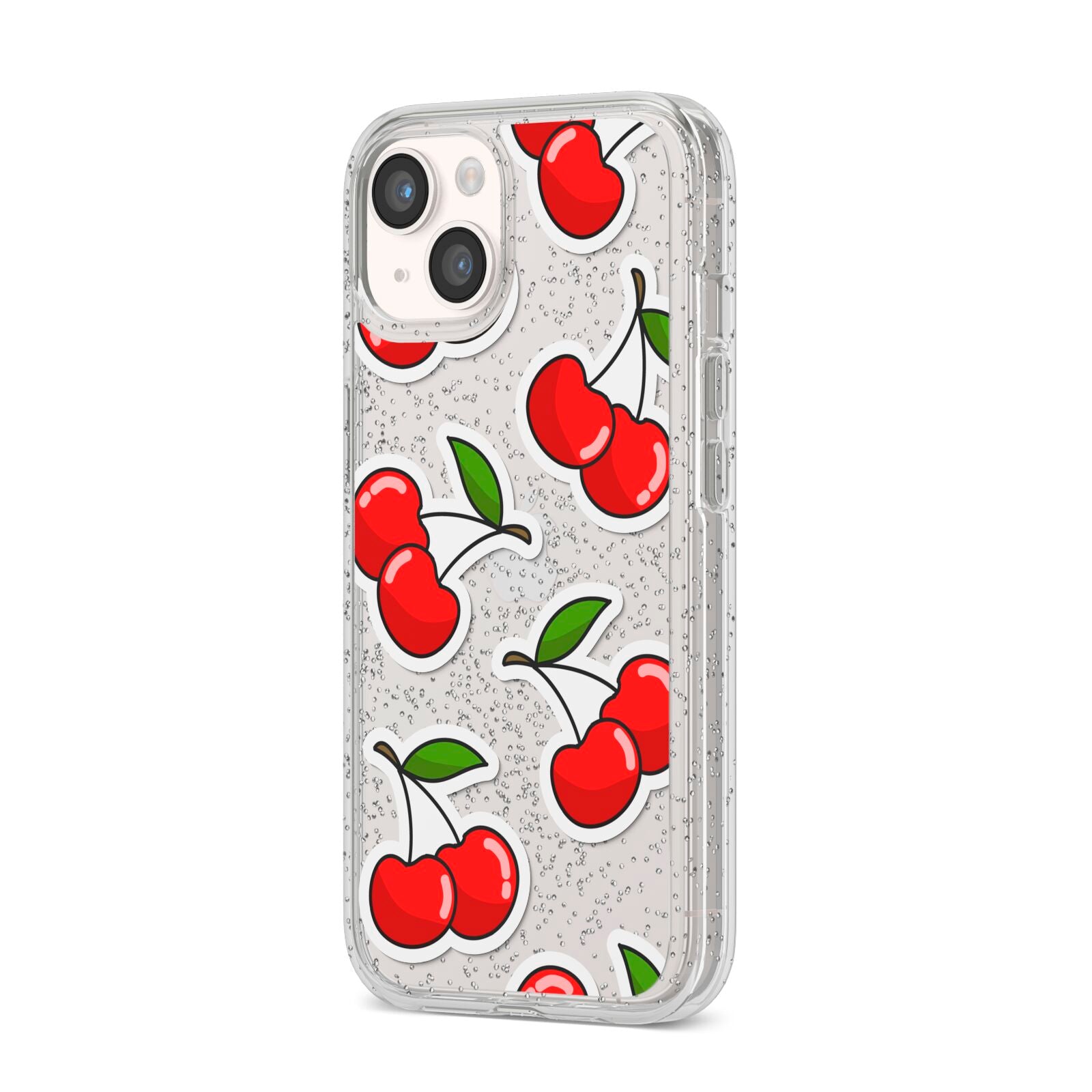 Cherry Pattern iPhone 14 Glitter Tough Case Starlight Angled Image
