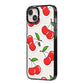 Cherry Pattern iPhone 14 Plus Black Impact Case Side Angle on Silver phone