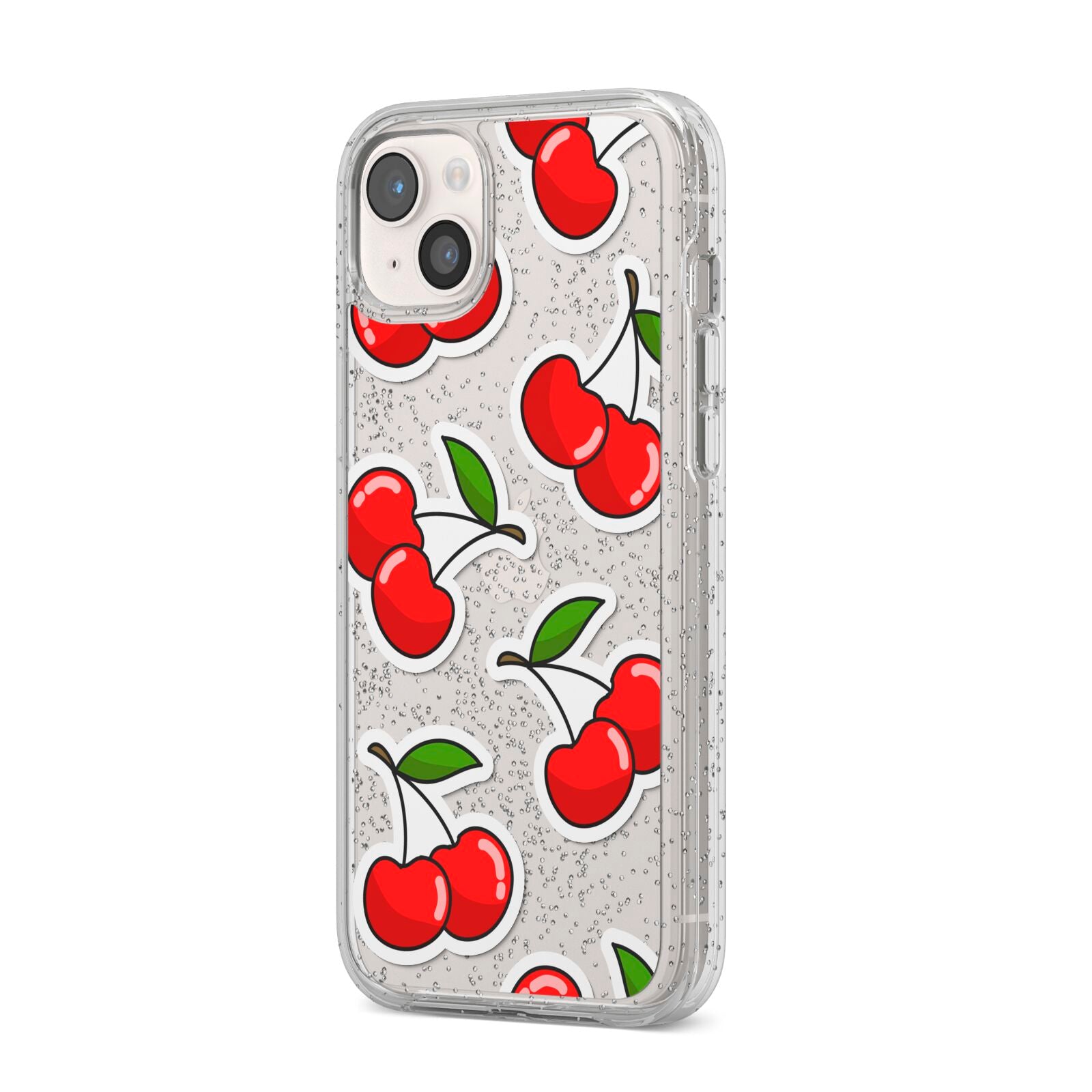 Cherry Pattern iPhone 14 Plus Glitter Tough Case Starlight Angled Image