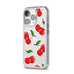 Cherry Pattern iPhone 14 Pro Clear Tough Case Silver Angled Image