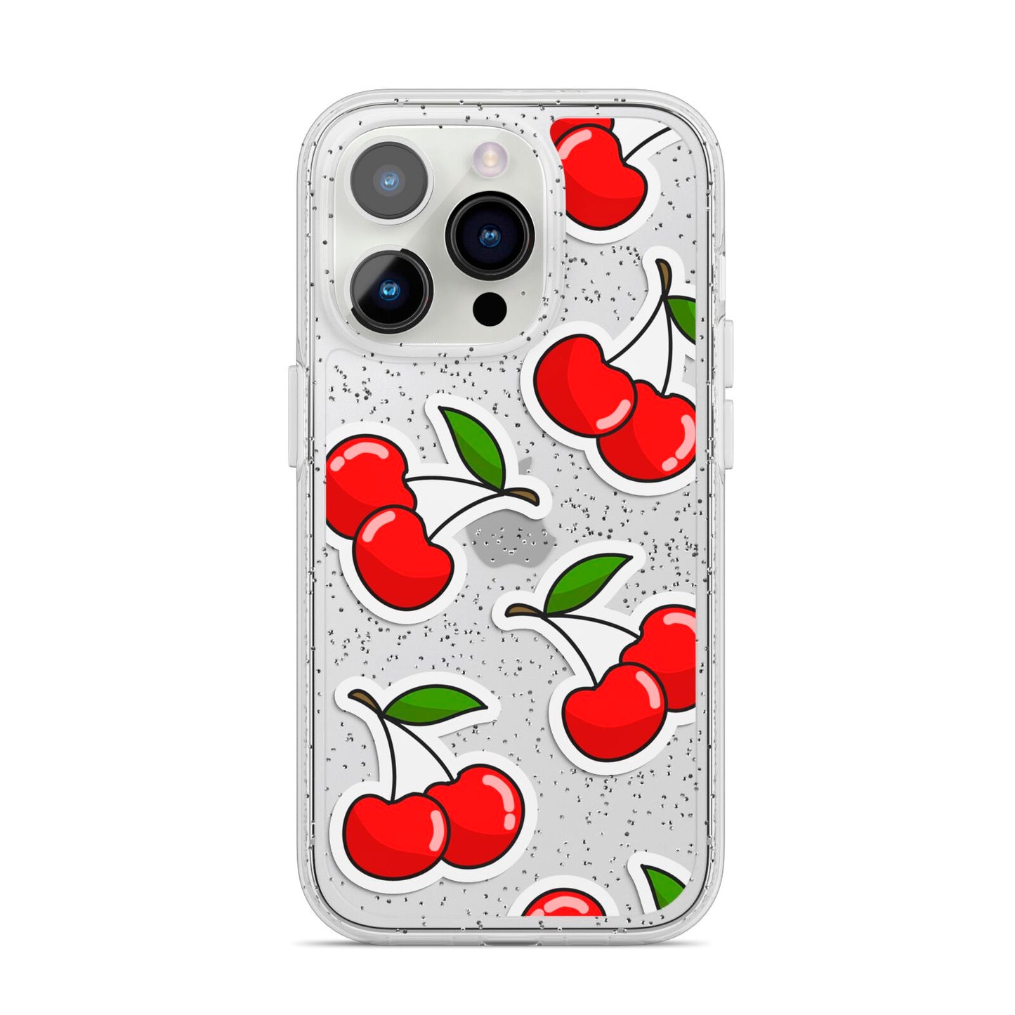 Cherry Pattern iPhone 14 Pro Glitter Tough Case Silver