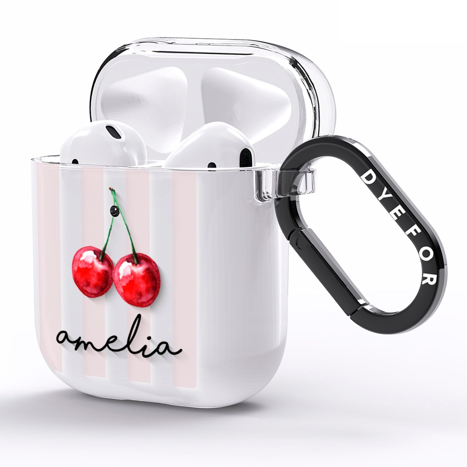 Cherry and Stripes with Name AirPods Clear Case Side Image