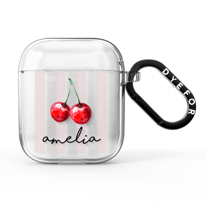 Cherry and Stripes with Name AirPods Clear Case