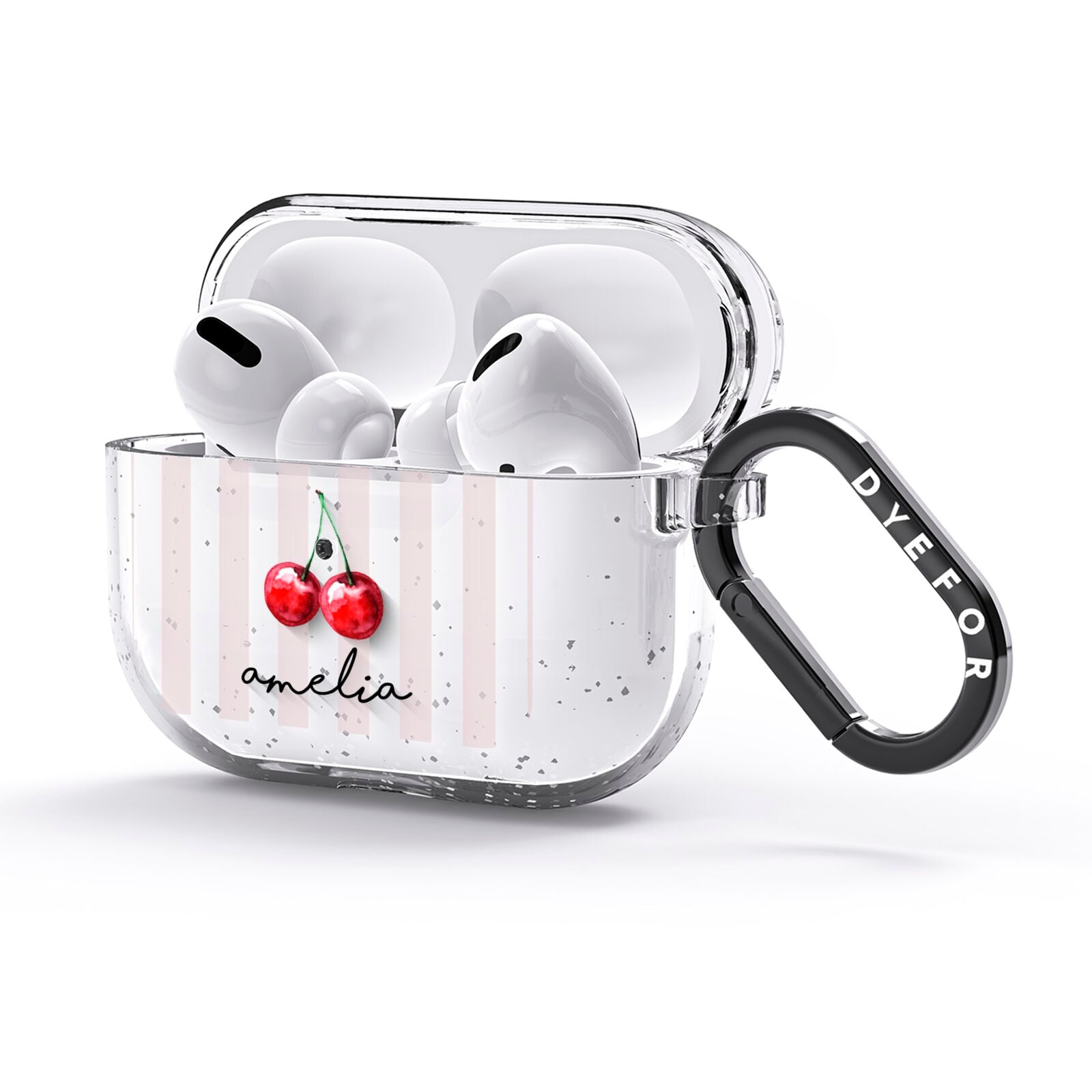 Cherry and Stripes with Name AirPods Glitter Case 3rd Gen Side Image