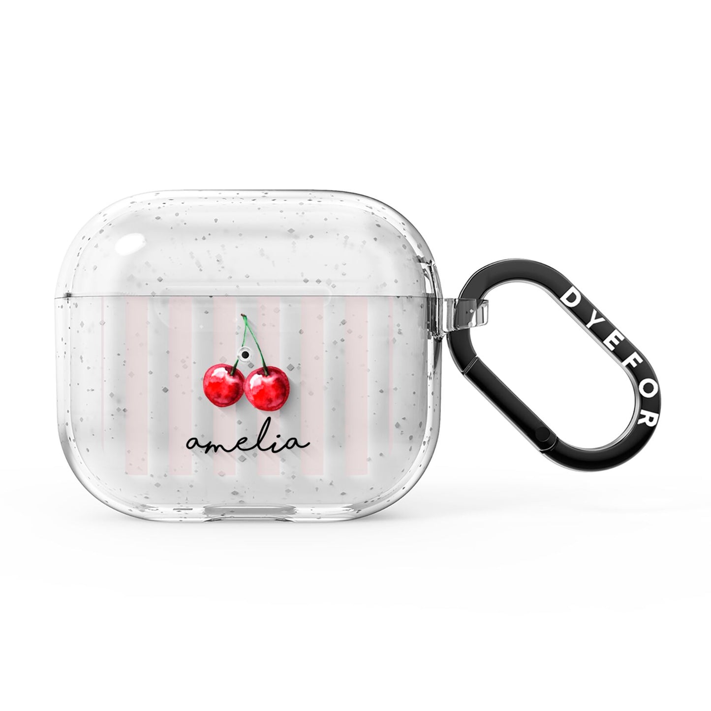 Cherry and Stripes with Name AirPods Glitter Case 3rd Gen