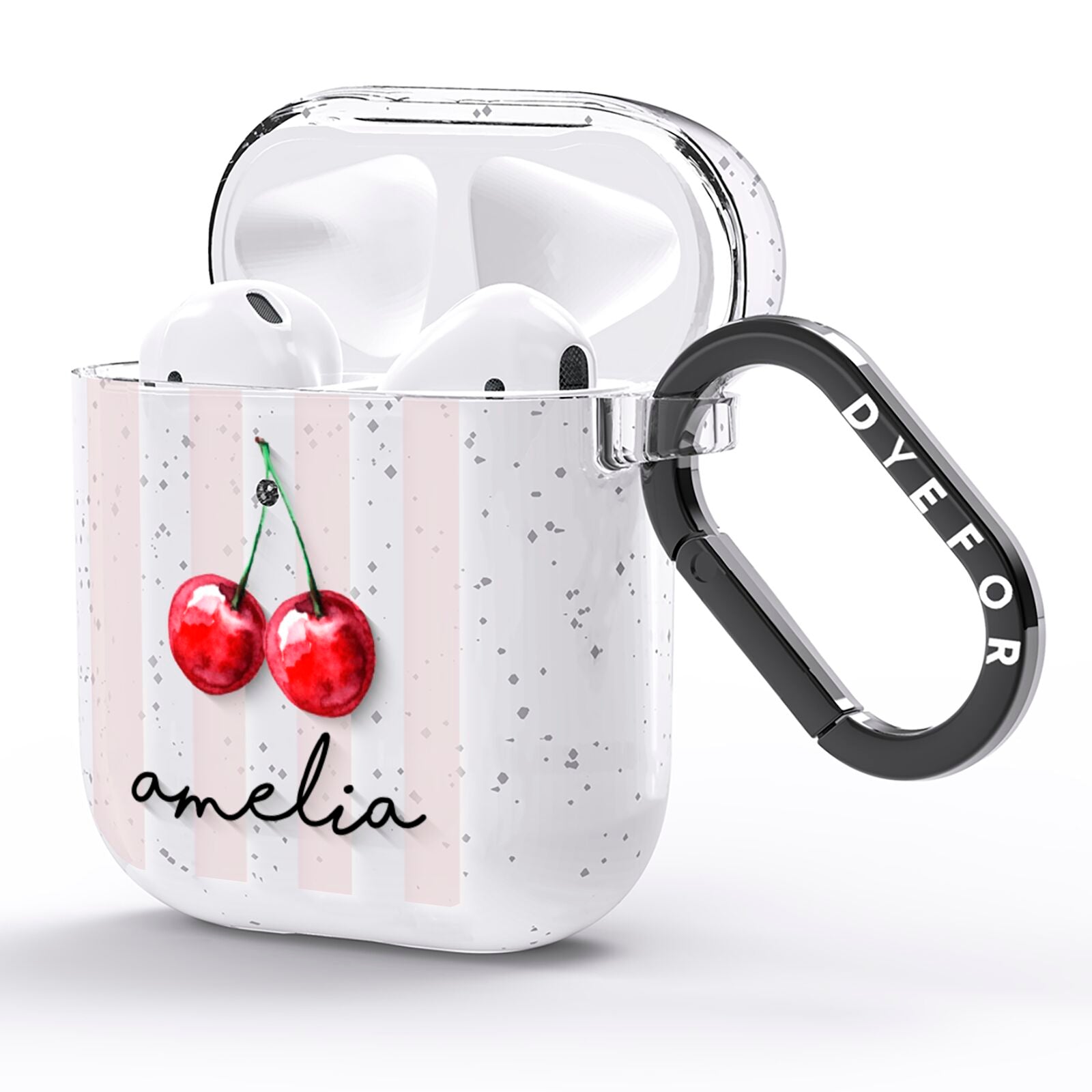 Cherry and Stripes with Name AirPods Glitter Case Side Image