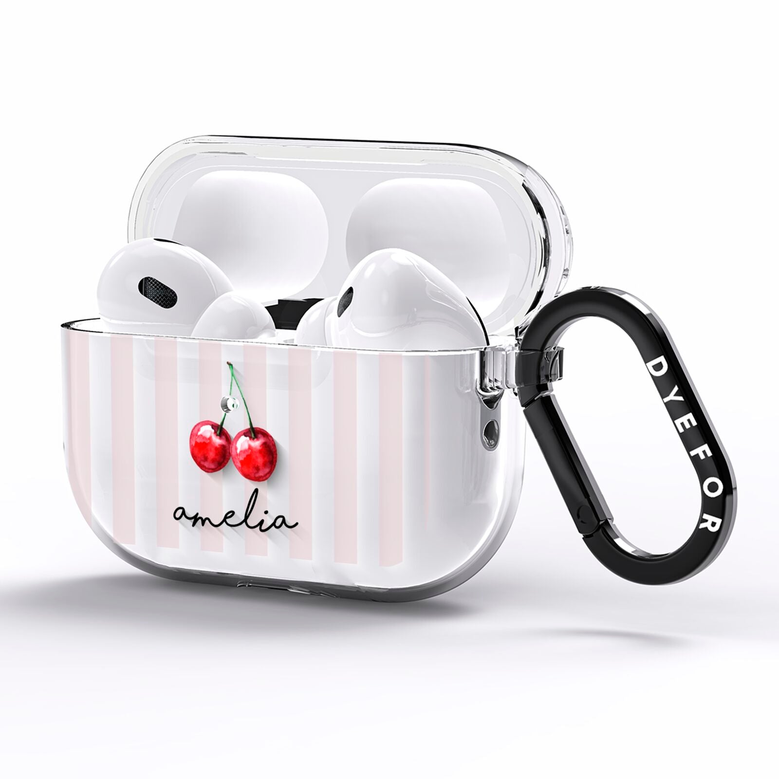 Cherry and Stripes with Name AirPods Pro Clear Case Side Image