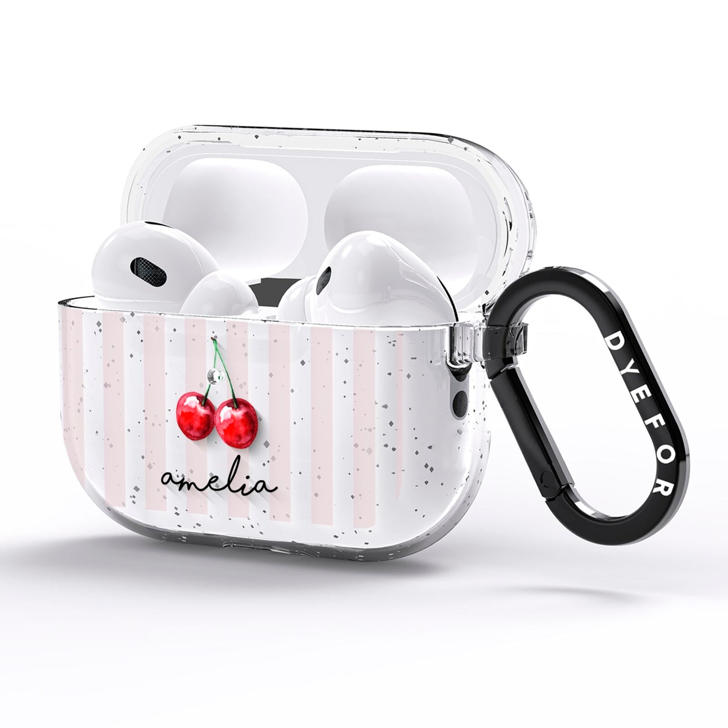 Cherry and Stripes with Name AirPods Pro Glitter Case Side Image