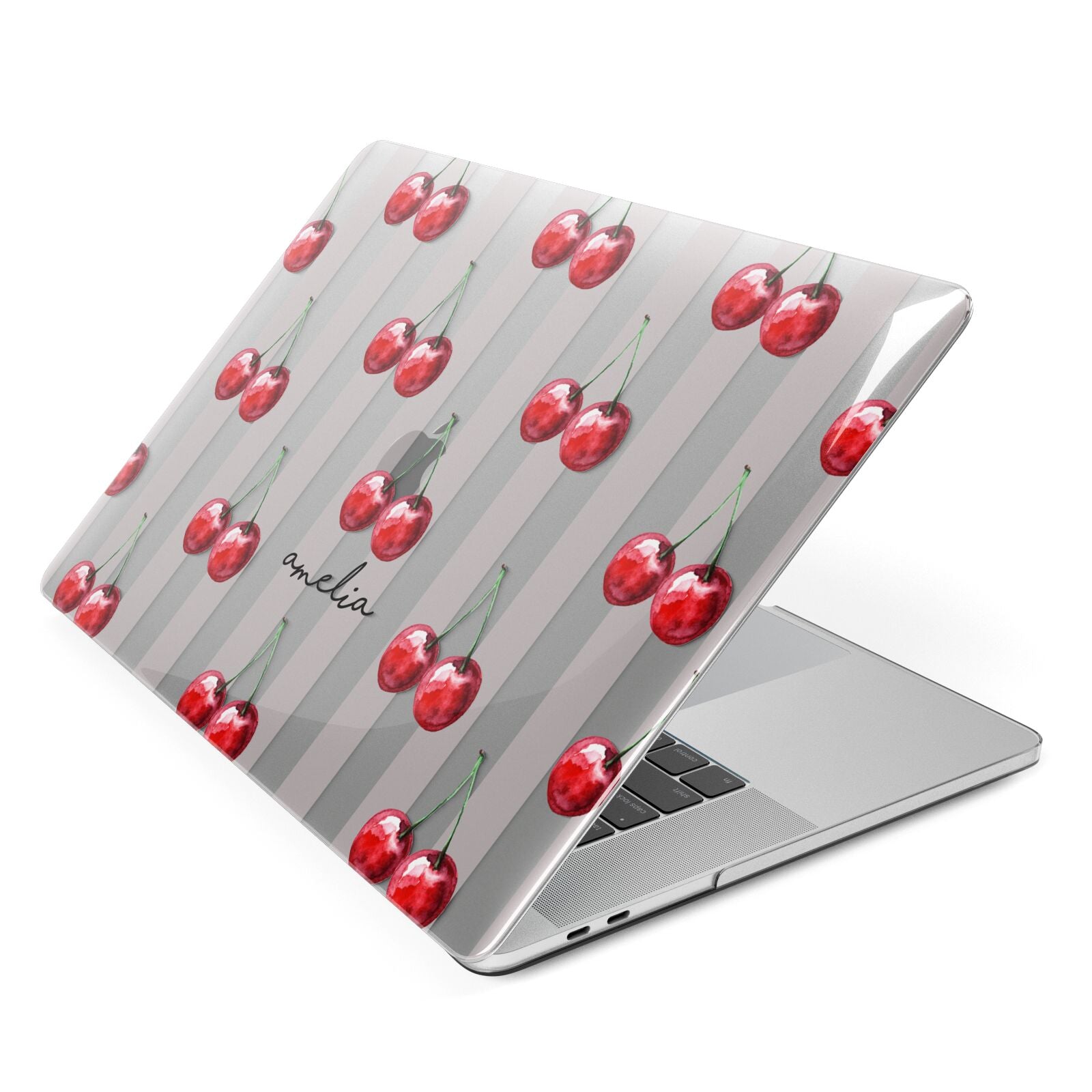 Cherry and Stripes with Name Apple MacBook Case Side View