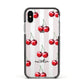 Cherry and Stripes with Name Apple iPhone Xs Impact Case Black Edge on Silver Phone