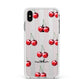Cherry and Stripes with Name Apple iPhone Xs Max Impact Case White Edge on Silver Phone