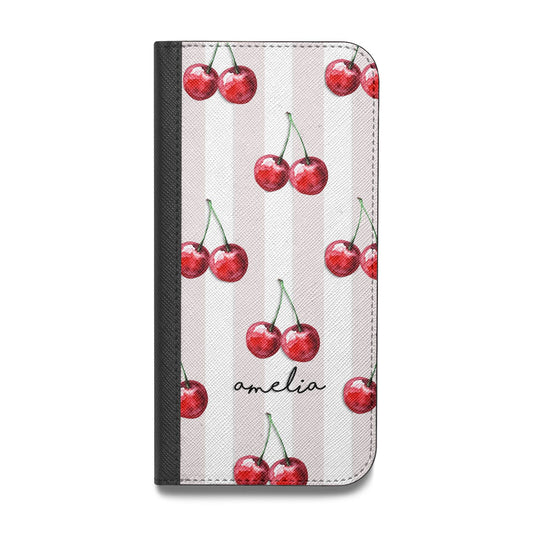 Cherry and Stripes with Name Vegan Leather Flip Samsung Case