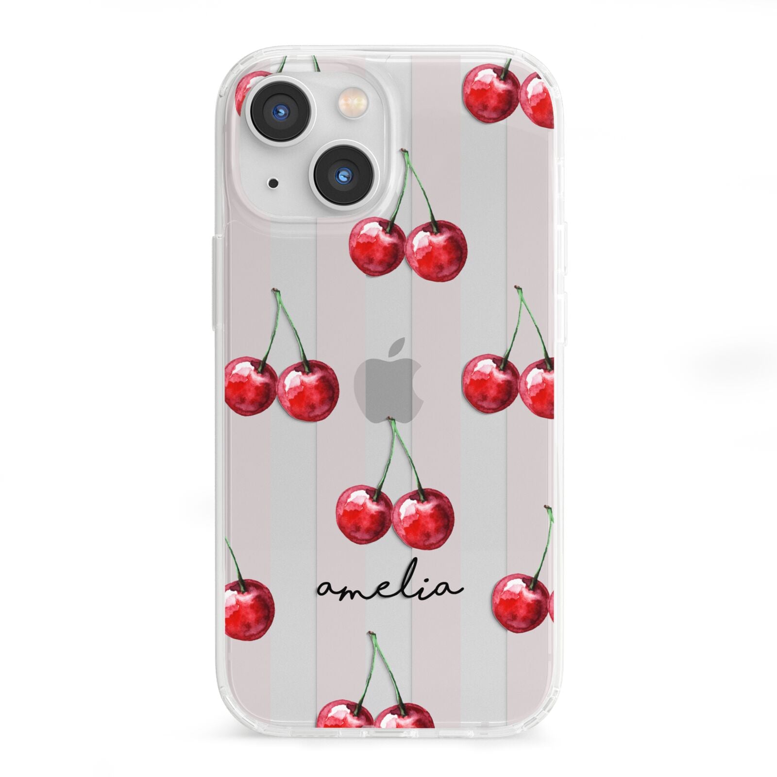 Cherry and Stripes with Name iPhone 13 Mini Clear Bumper Case