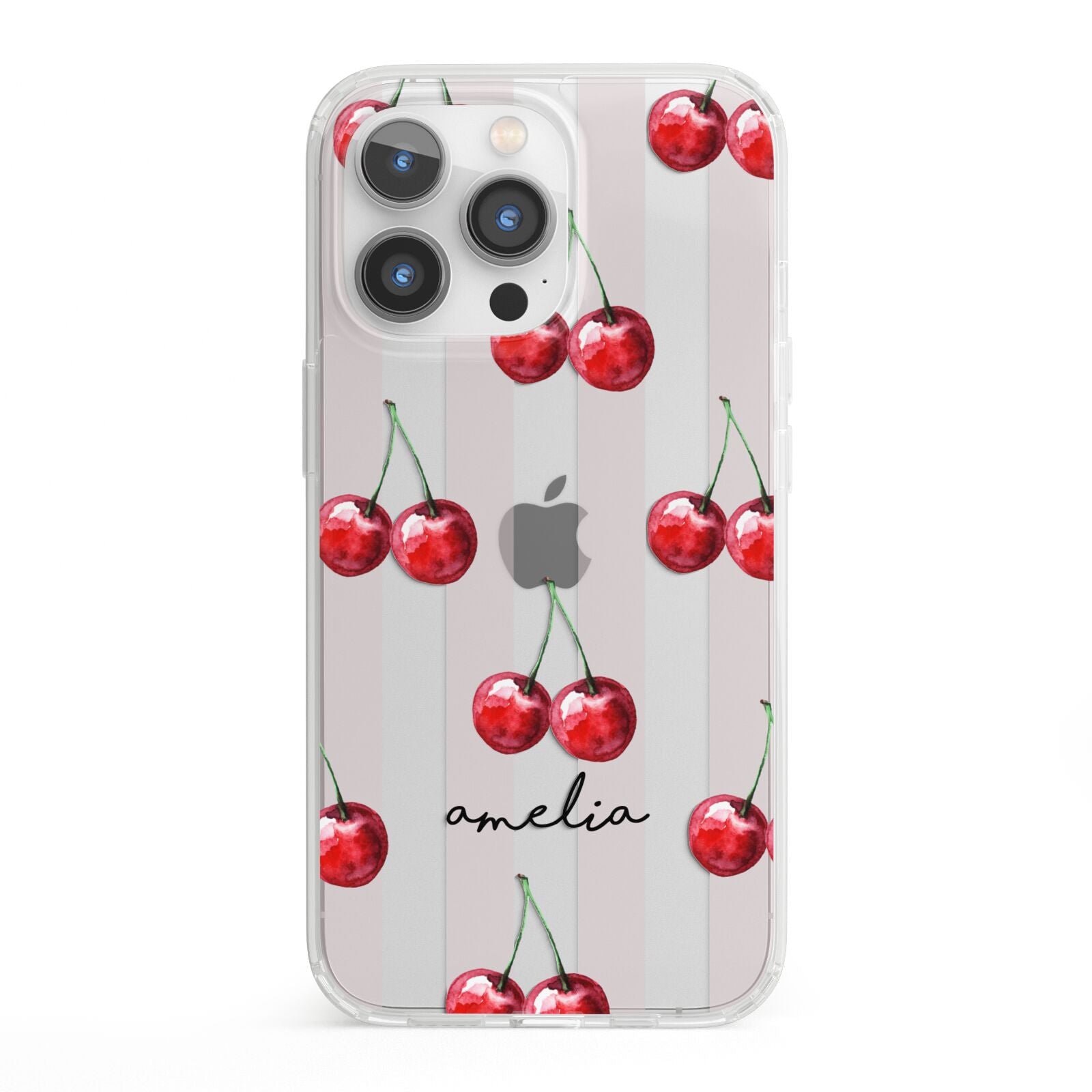 Cherry and Stripes with Name iPhone 13 Pro Clear Bumper Case