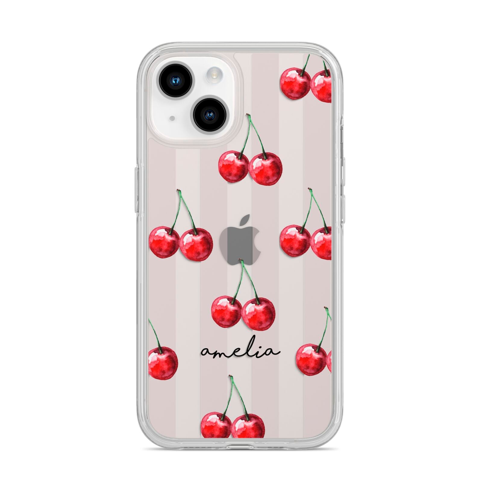 Cherry and Stripes with Name iPhone 14 Clear Tough Case Starlight