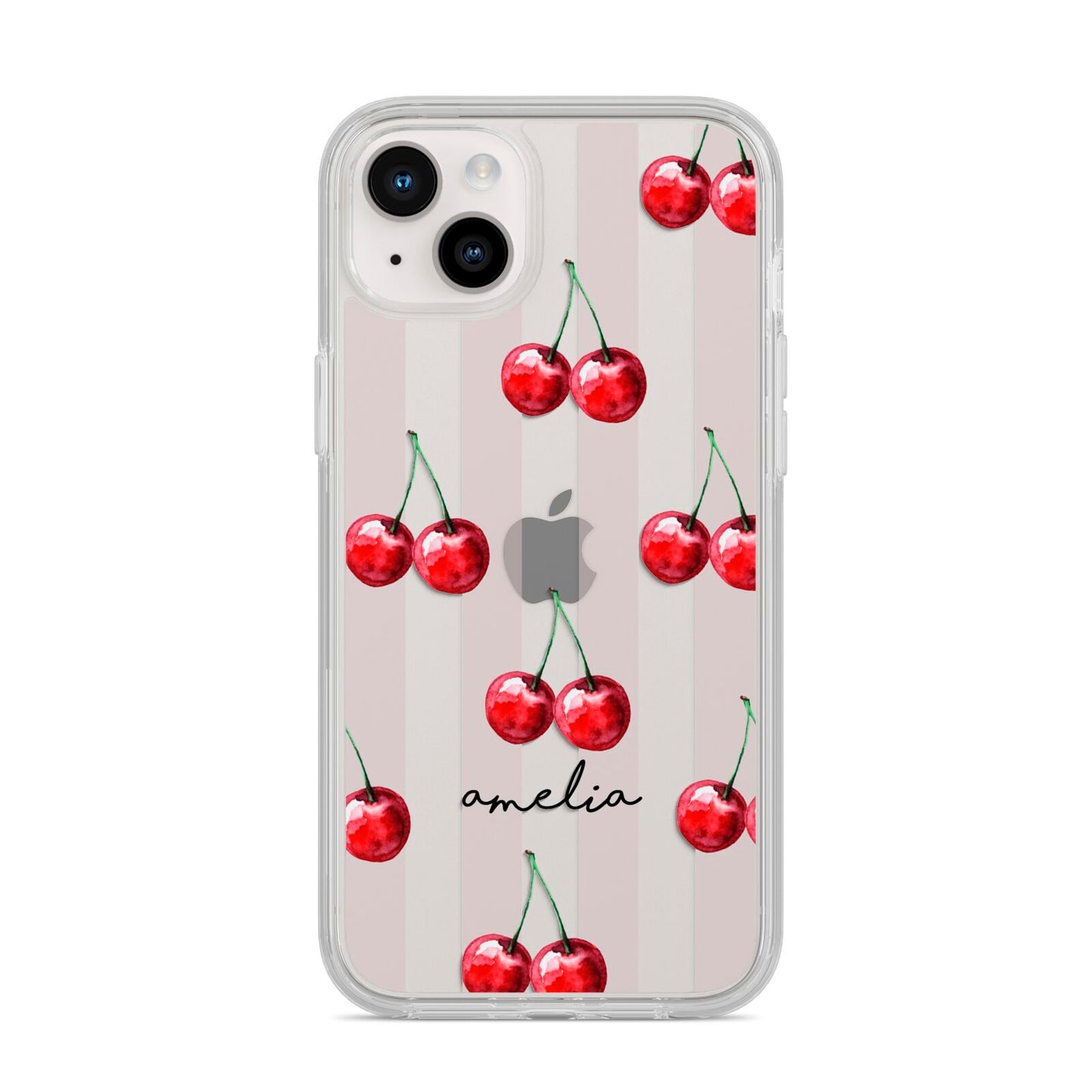 Cherry and Stripes with Name iPhone 14 Plus Clear Tough Case Starlight