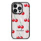 Cherry and Stripes with Name iPhone 14 Pro Black Impact Case on Silver phone