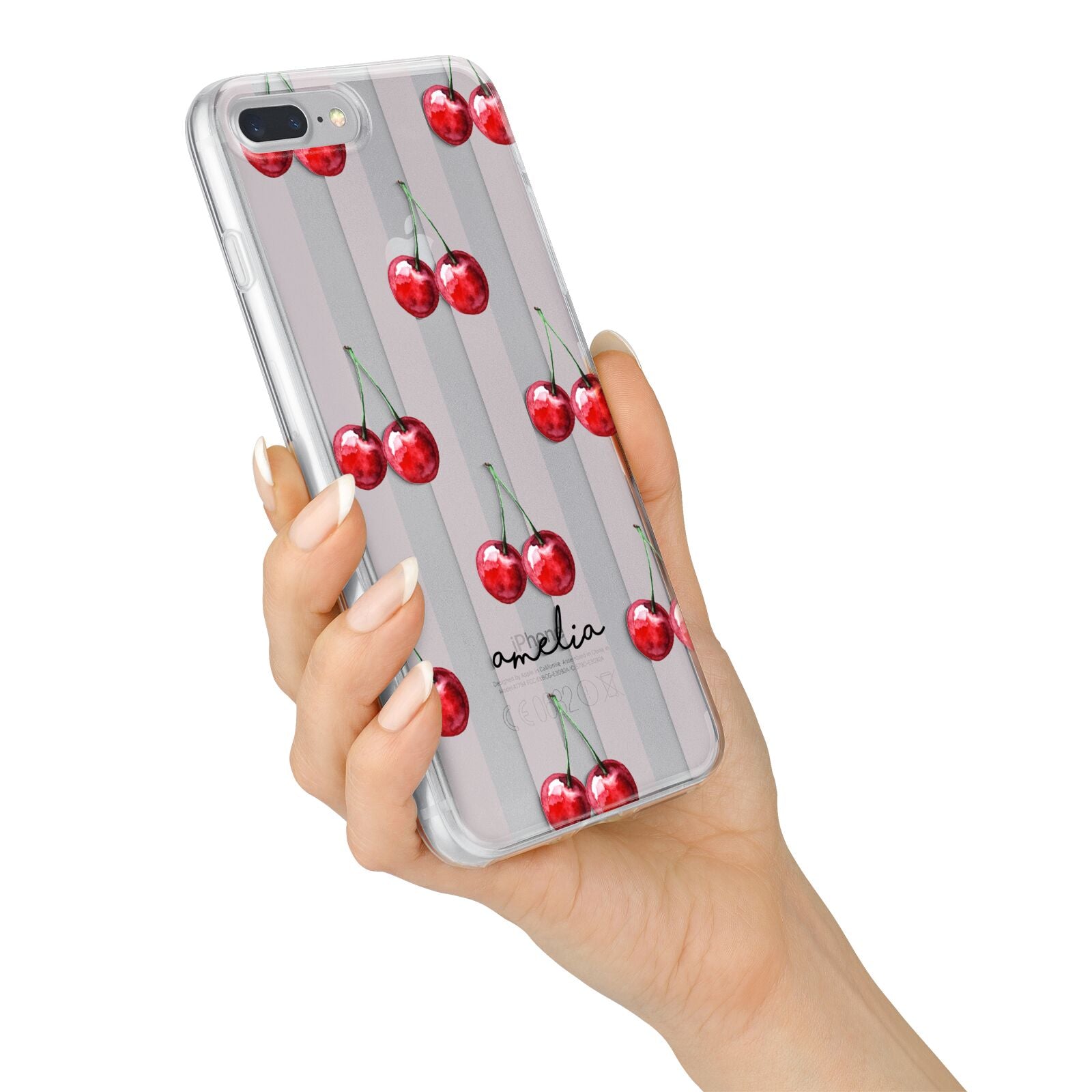Cherry and Stripes with Name iPhone 7 Plus Bumper Case on Silver iPhone Alternative Image