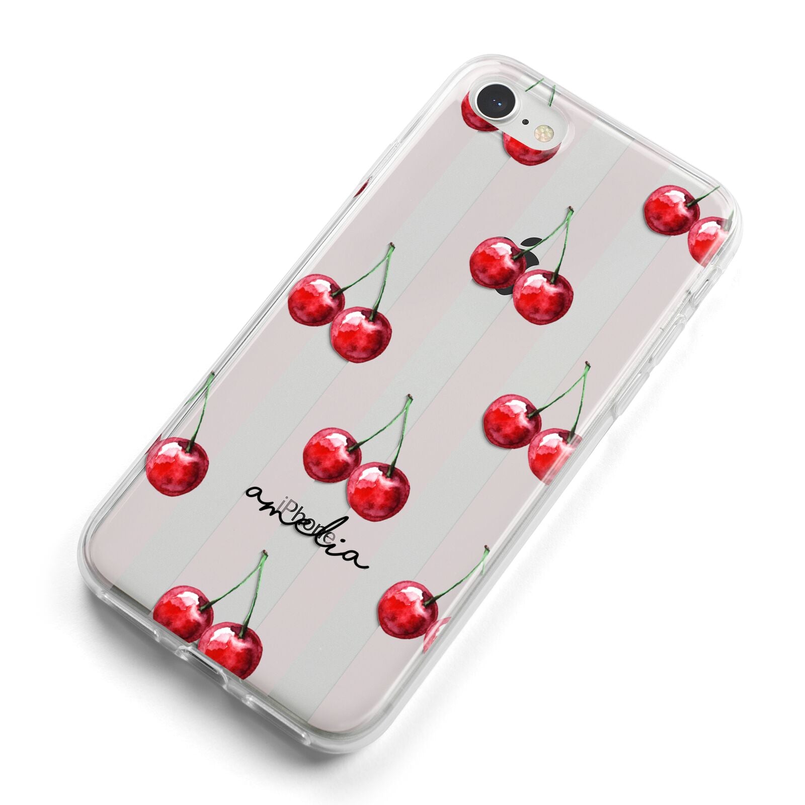 Cherry and Stripes with Name iPhone 8 Bumper Case on Silver iPhone Alternative Image