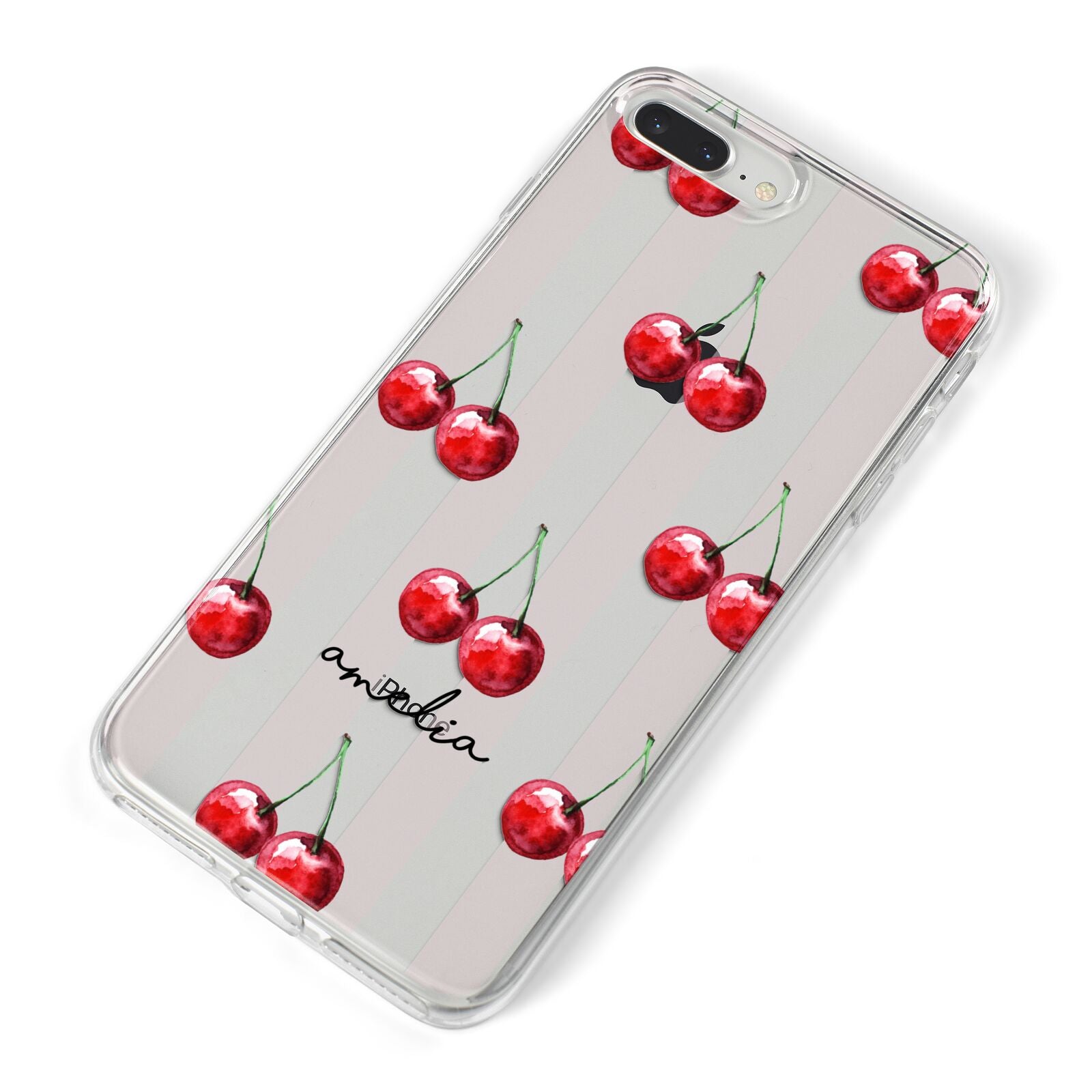 Cherry and Stripes with Name iPhone 8 Plus Bumper Case on Silver iPhone Alternative Image