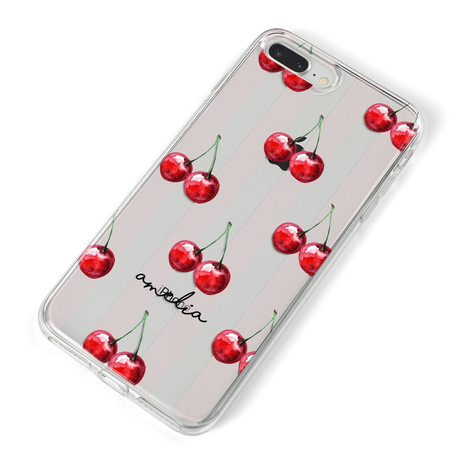 Cherry and Stripes with Name iPhone 8 Plus Bumper Case on Silver iPhone Alternative Image