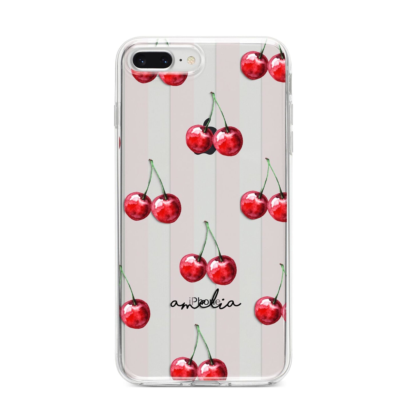 Cherry and Stripes with Name iPhone 8 Plus Bumper Case on Silver iPhone
